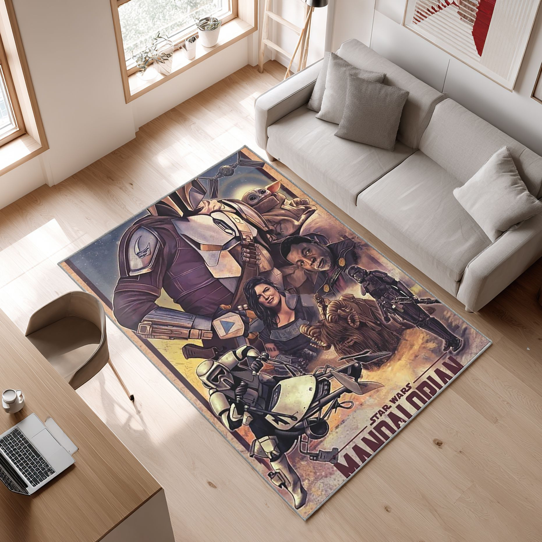 Mandalorian Baby Yoda Star Wars 11 Area Rug, Non-Slip Living Room Floor Mat, Soft Bedroom Carpet, Washable Home Decor