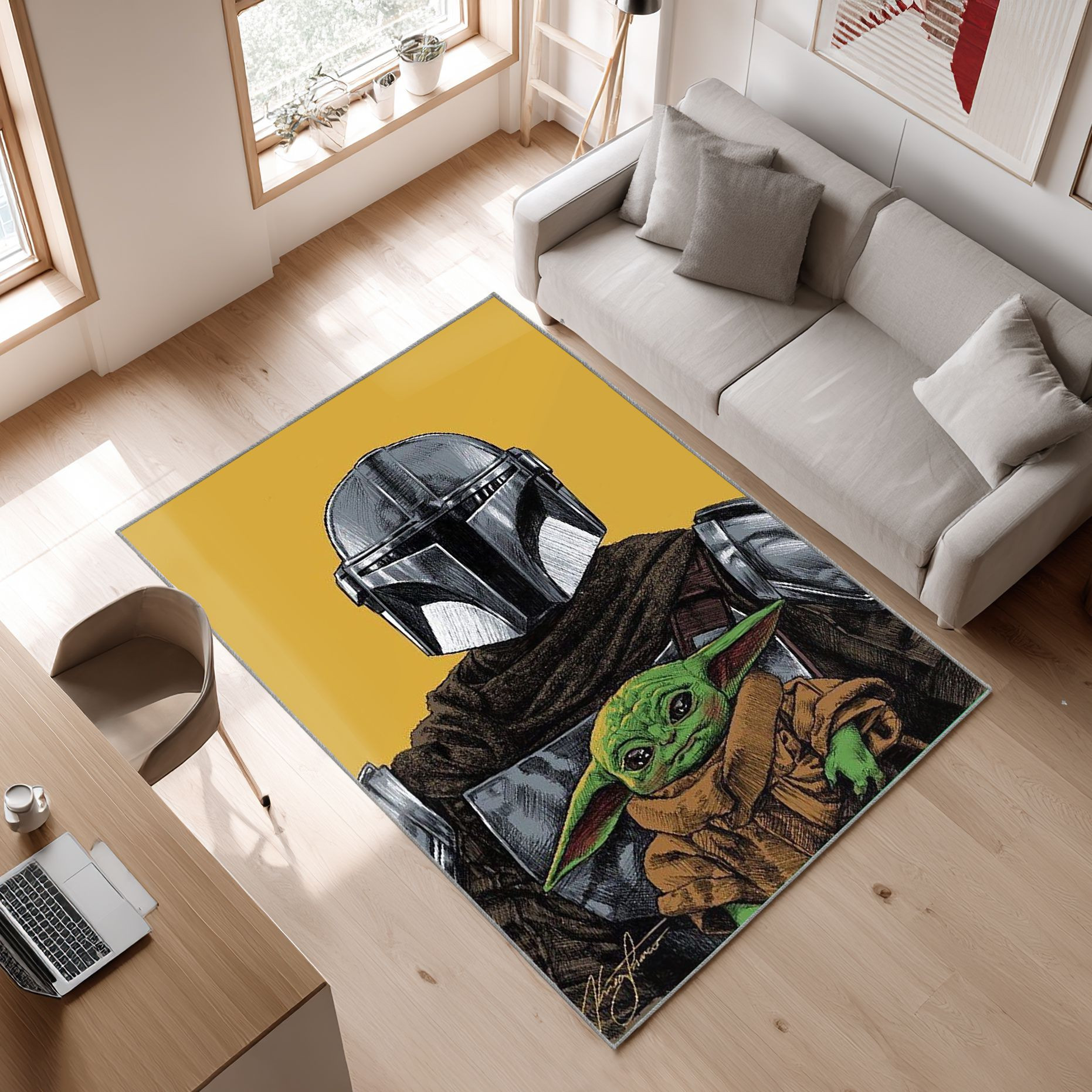 Mandalorian Baby Yoda Star Wars 120 Area Rug, Non-Slip Living Room Floor Mat, Soft Bedroom Carpet, Washable Home Decor