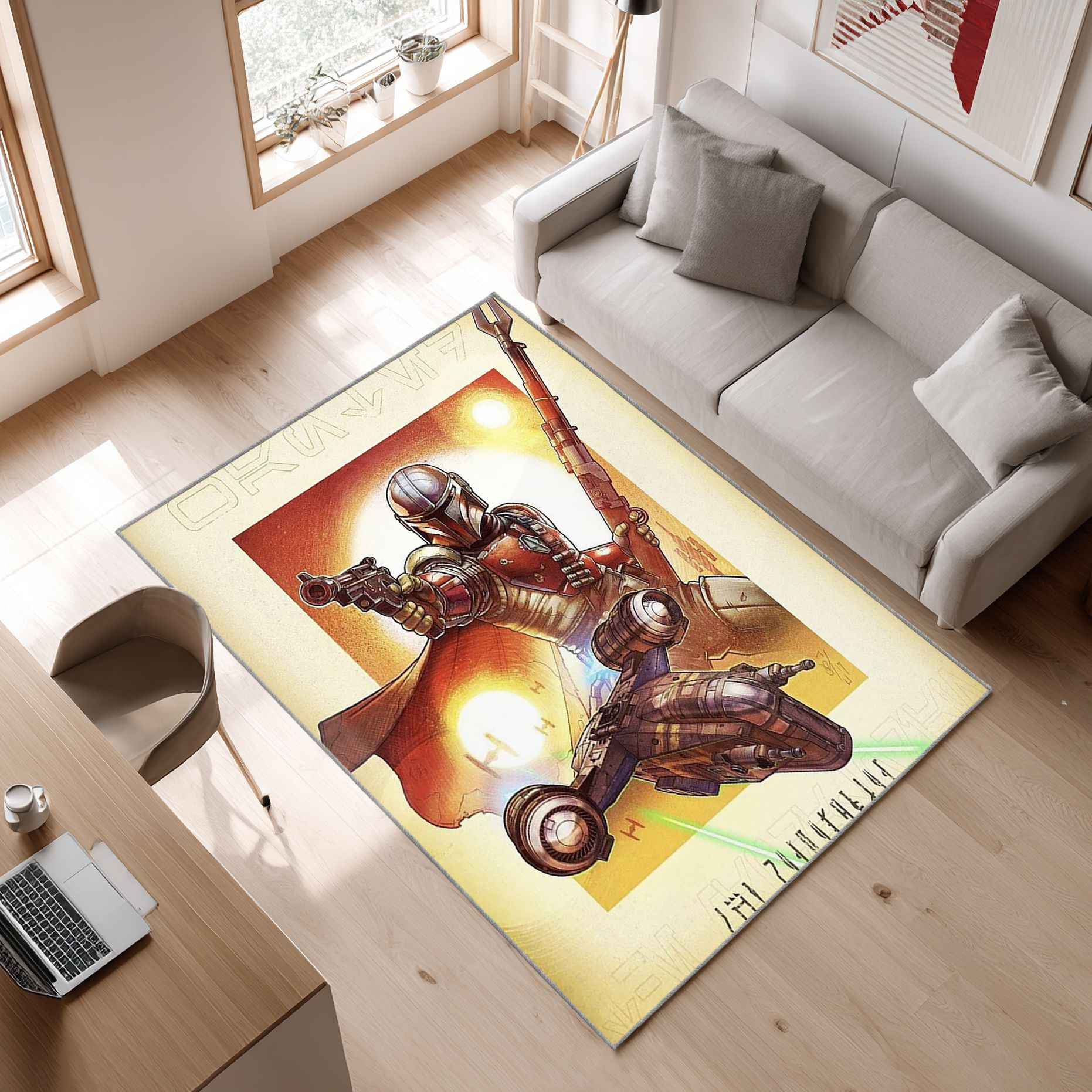 Mandalorian Baby Yoda Star Wars 125 Area Rug, Non-Slip Living Room Floor Mat, Soft Bedroom Carpet, Washable Home Decor