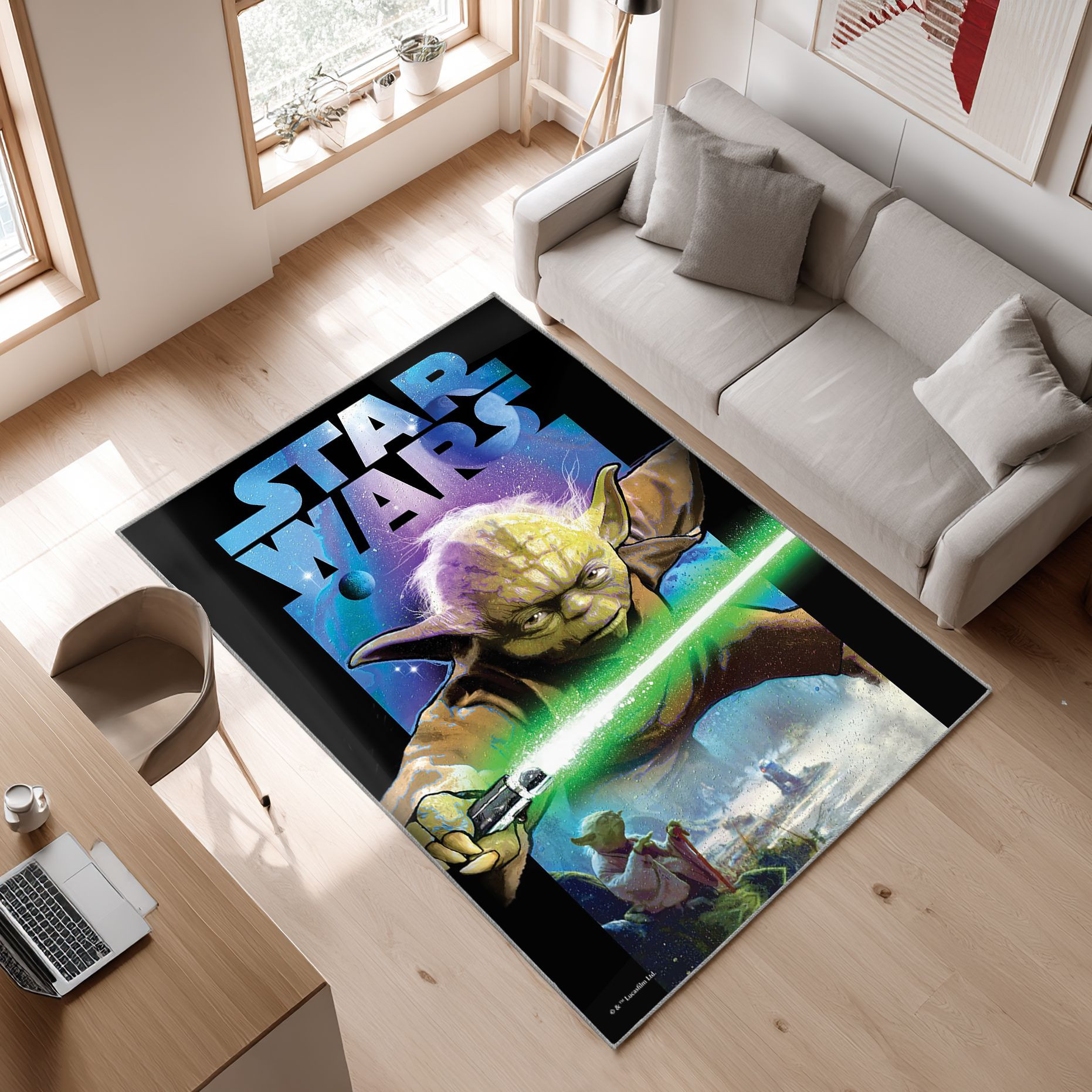 Mandalorian Baby Yoda Star Wars 128 Area Rug, Non-Slip Living Room Floor Mat, Soft Bedroom Carpet, Washable Home Decor