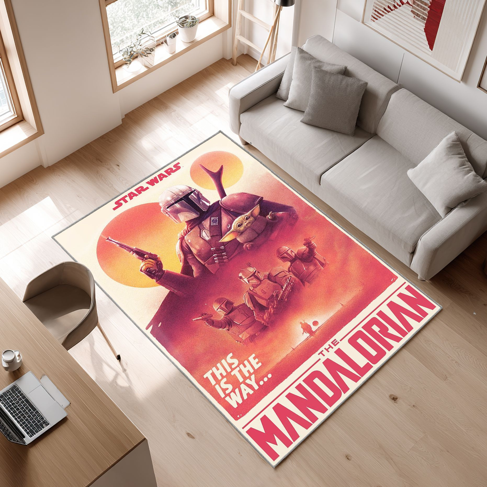 Mandalorian Baby Yoda Star Wars 16 Area Rug, Non-Slip Living Room Floor Mat, Soft Bedroom Carpet, Washable Home Decor