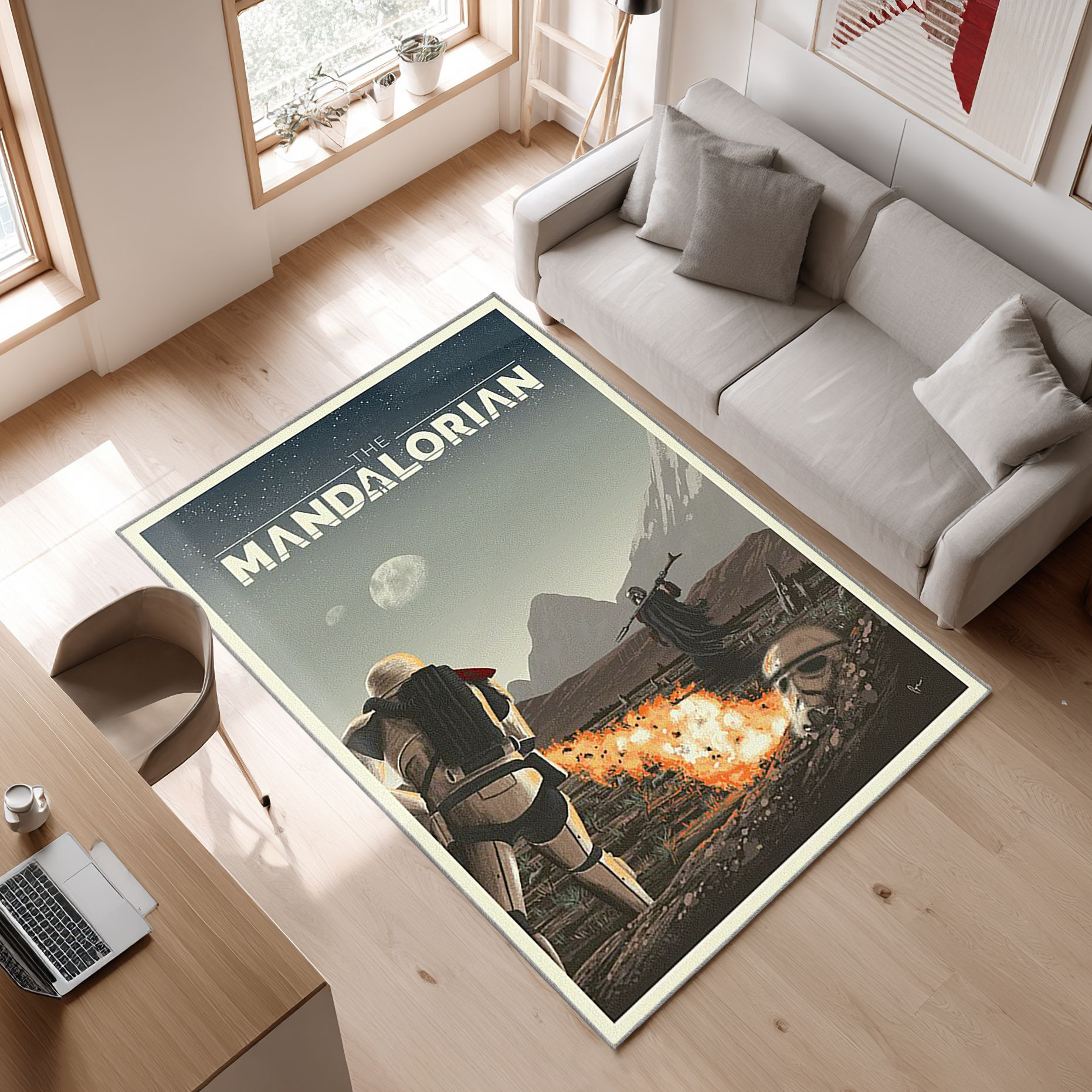 Mandalorian Baby Yoda Star Wars 52 Area Rug, Non-Slip Living Room Floor Mat, Soft Bedroom Carpet, Washable Home Decor