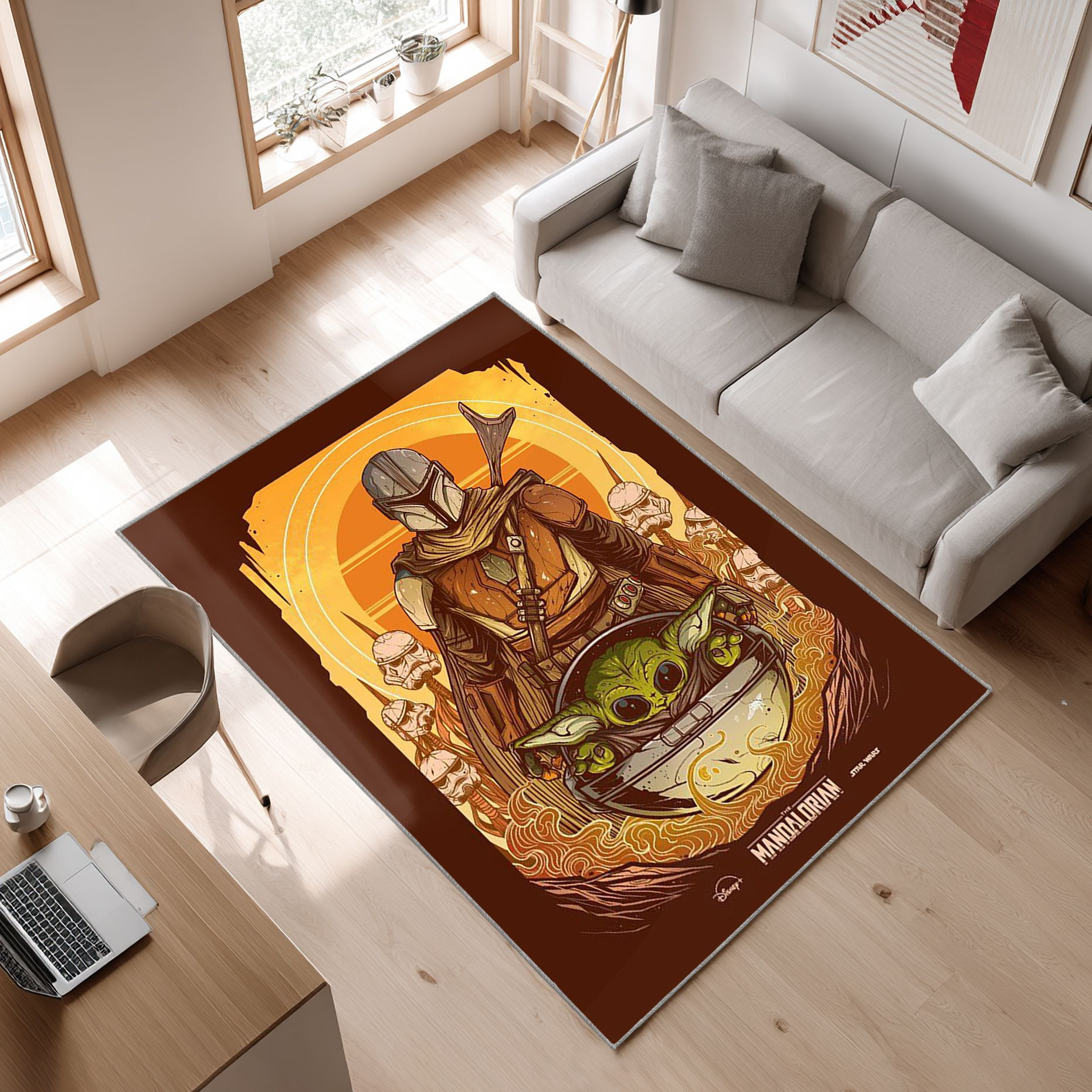 Mandalorian Baby Yoda Star Wars 53 Area Rug, Non-Slip Living Room Floor Mat, Soft Bedroom Carpet, Washable Home Decor