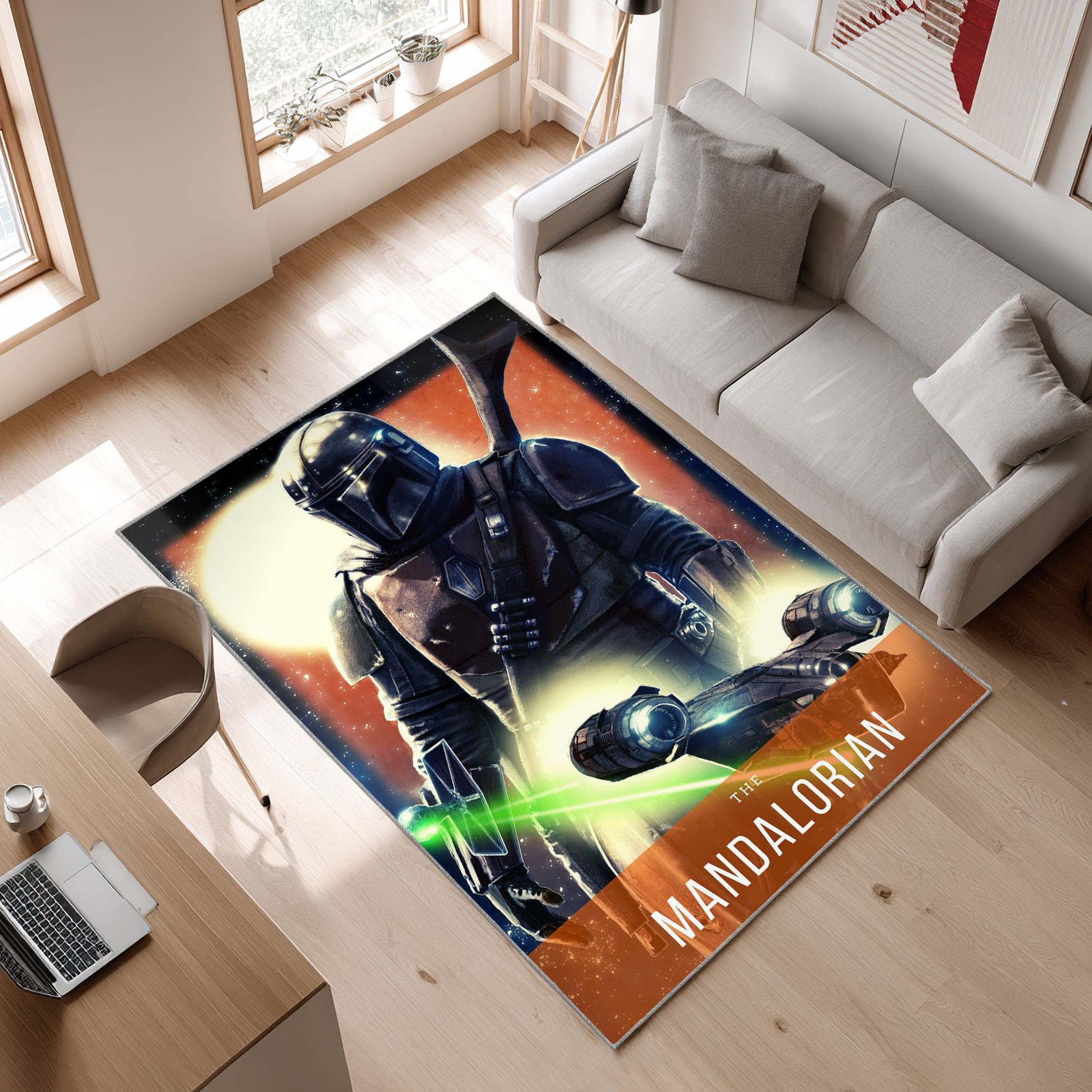 Mandalorian Baby Yoda Star Wars 60 Area Rug, Non-Slip Living Room Floor Mat, Soft Bedroom Carpet, Washable Home Decor