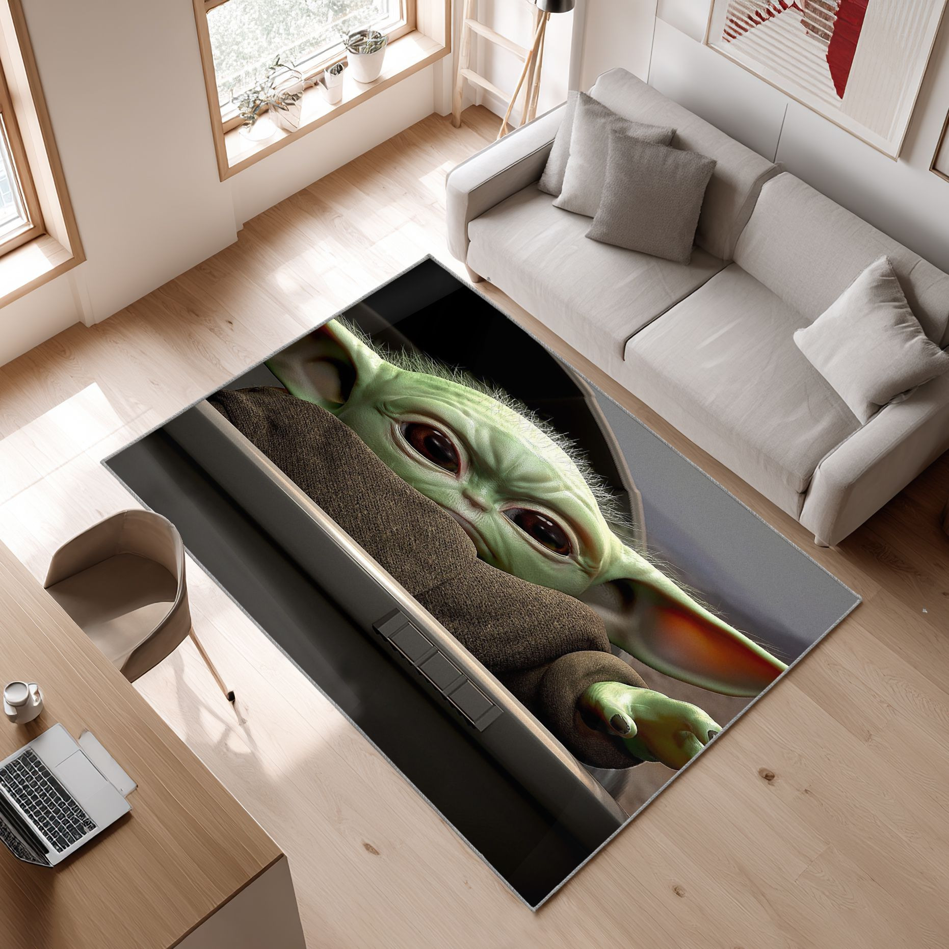 Mandalorian Baby Yoda Star Wars 87 Area Rug, Non-Slip Living Room Floor Mat, Soft Bedroom Carpet, Washable Home Decor