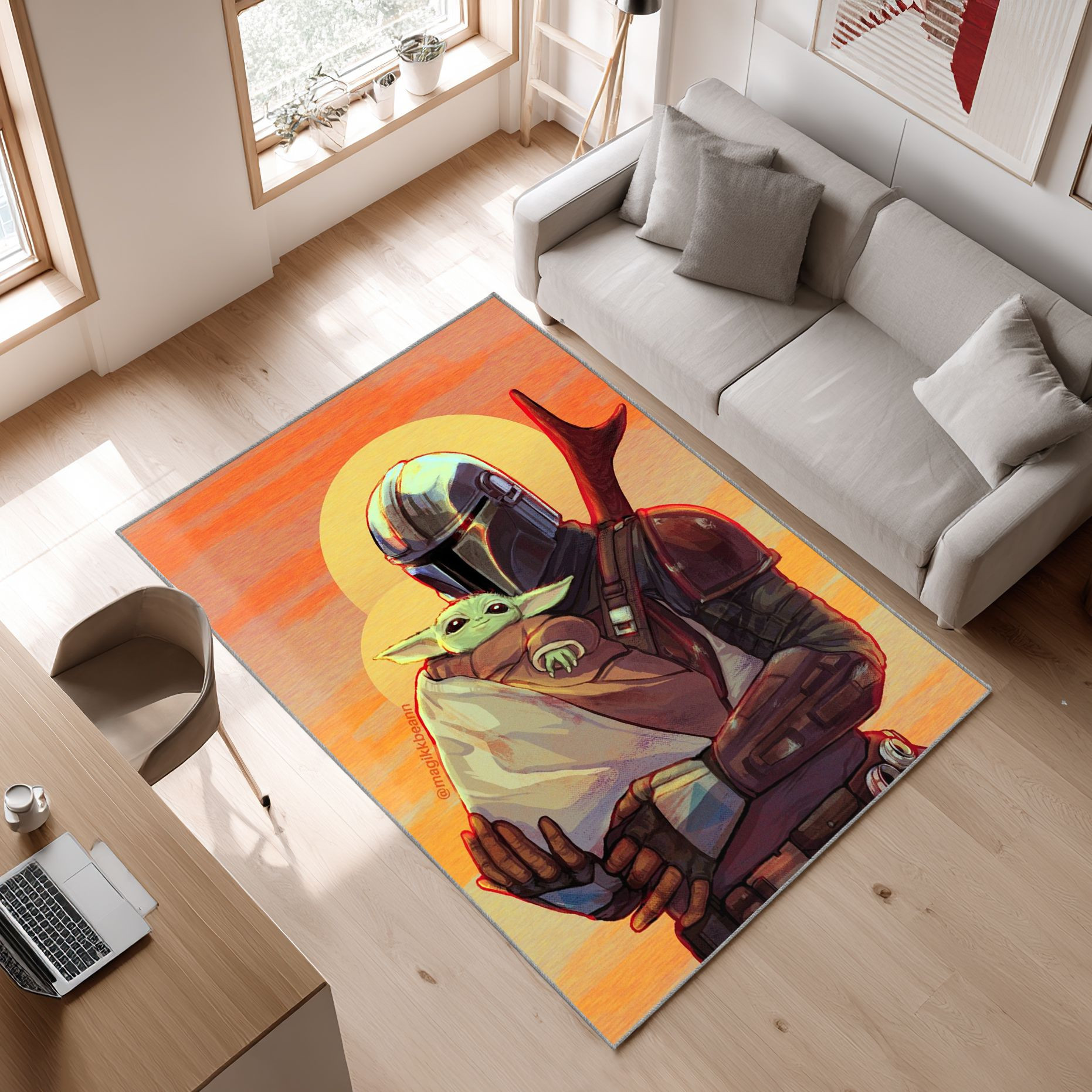 Mandalorian Baby Yoda Star Wars 88 Area Rug, Non-Slip Living Room Floor Mat, Soft Bedroom Carpet, Washable Home Decor