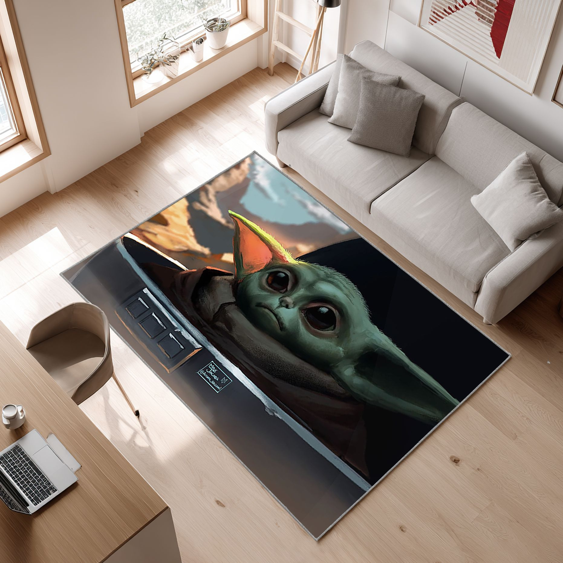 Mandalorian Baby Yoda Star Wars 89 Area Rug, Non-Slip Living Room Floor Mat, Soft Bedroom Carpet, Washable Home Decor