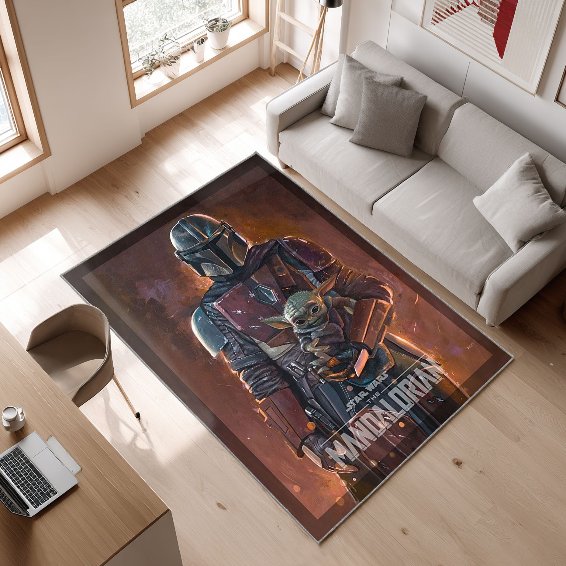 Mandalorian Baby Yoda Star Wars 8 Area Rug, Non-Slip Living Room Floor Mat, Soft Bedroom Carpet, Washable Home Decor