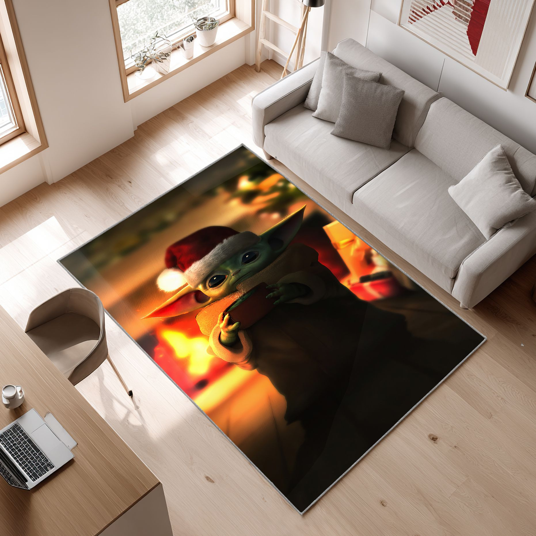 Mandalorian Baby Yoda Star Wars 90 Area Rug, Non-Slip Living Room Floor Mat, Soft Bedroom Carpet, Washable Home Decor