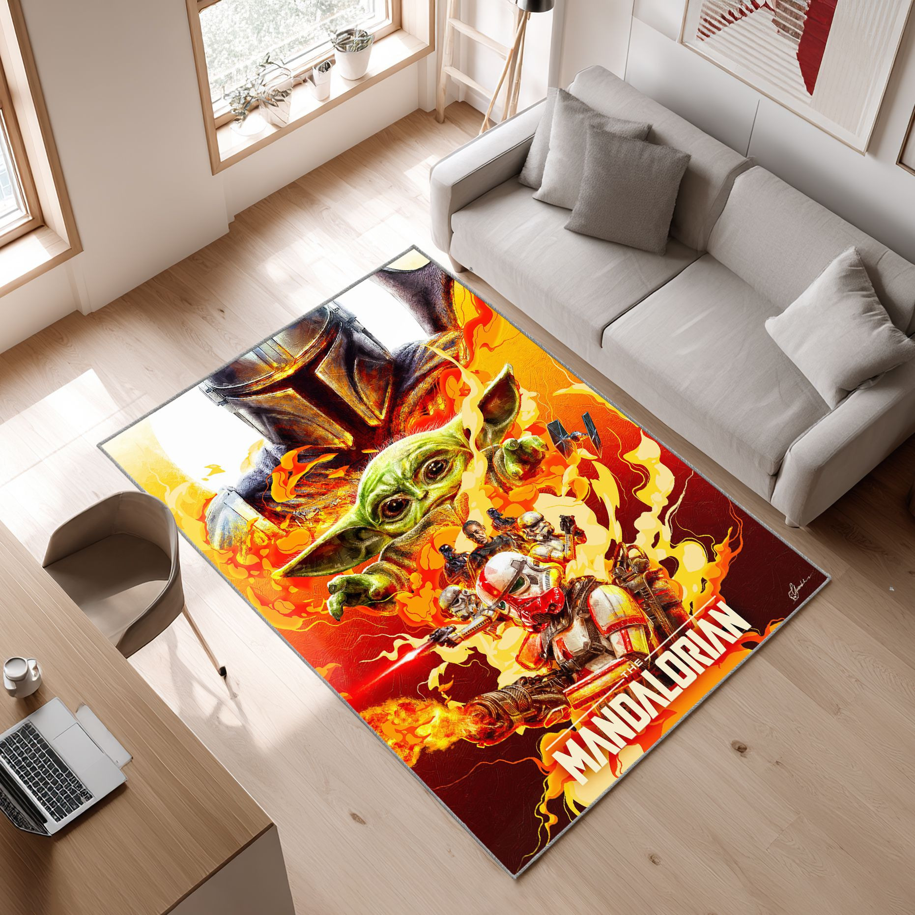 Mandalorian Baby Yoda Star Wars 95 Area Rug, Non-Slip Living Room Floor Mat, Soft Bedroom Carpet, Washable Home Decor