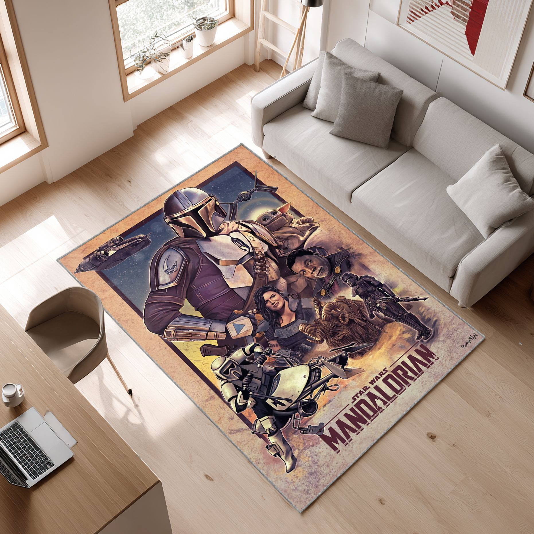 Mandalorian Baby Yoda Star Wars 96 Area Rug, Non-Slip Living Room Floor Mat, Soft Bedroom Carpet, Washable Home Decor