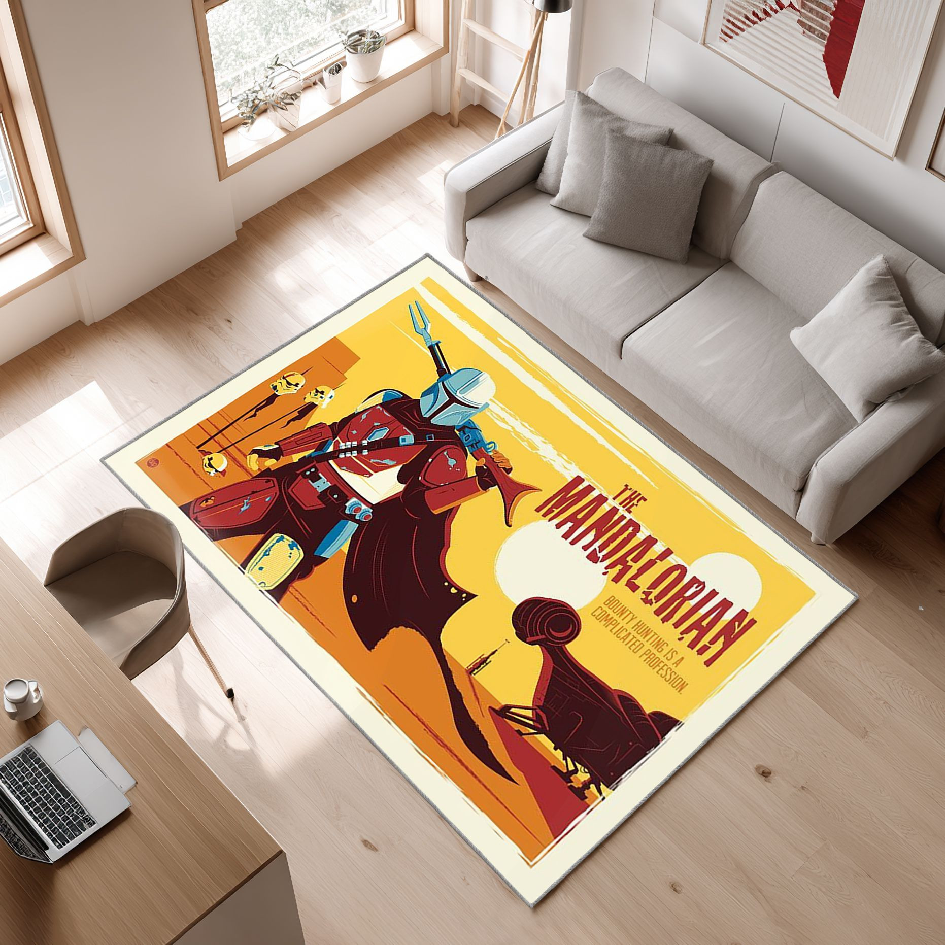 Mandalorian Star Wars 1 Area Rug, Non-Slip Living Room Floor Mat, Soft Bedroom Carpet, Washable Home Decor