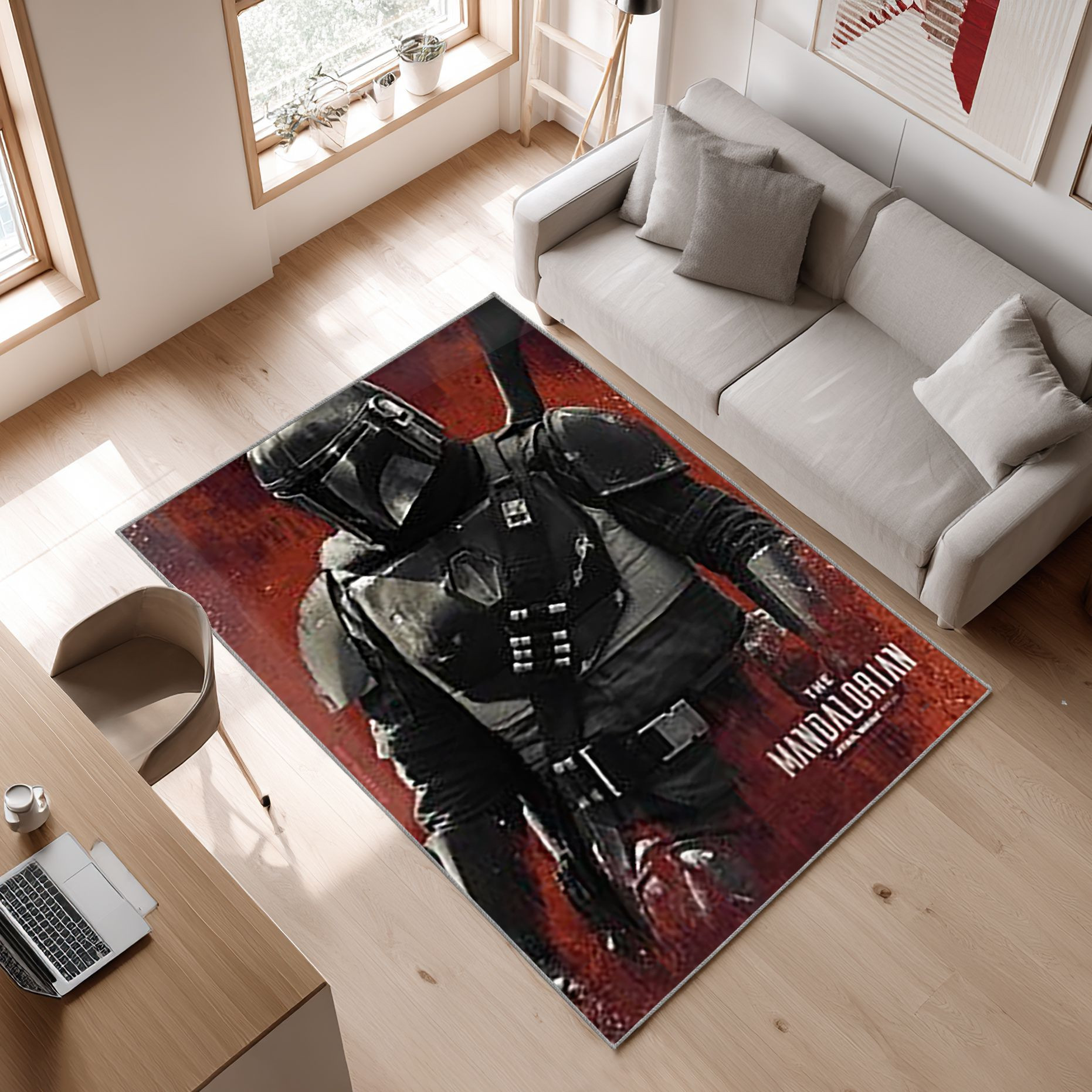 Mandalorian Star Wars Area Rug, Non-Slip Living Room Floor Mat, Soft Bedroom Carpet, Washable Home Decor