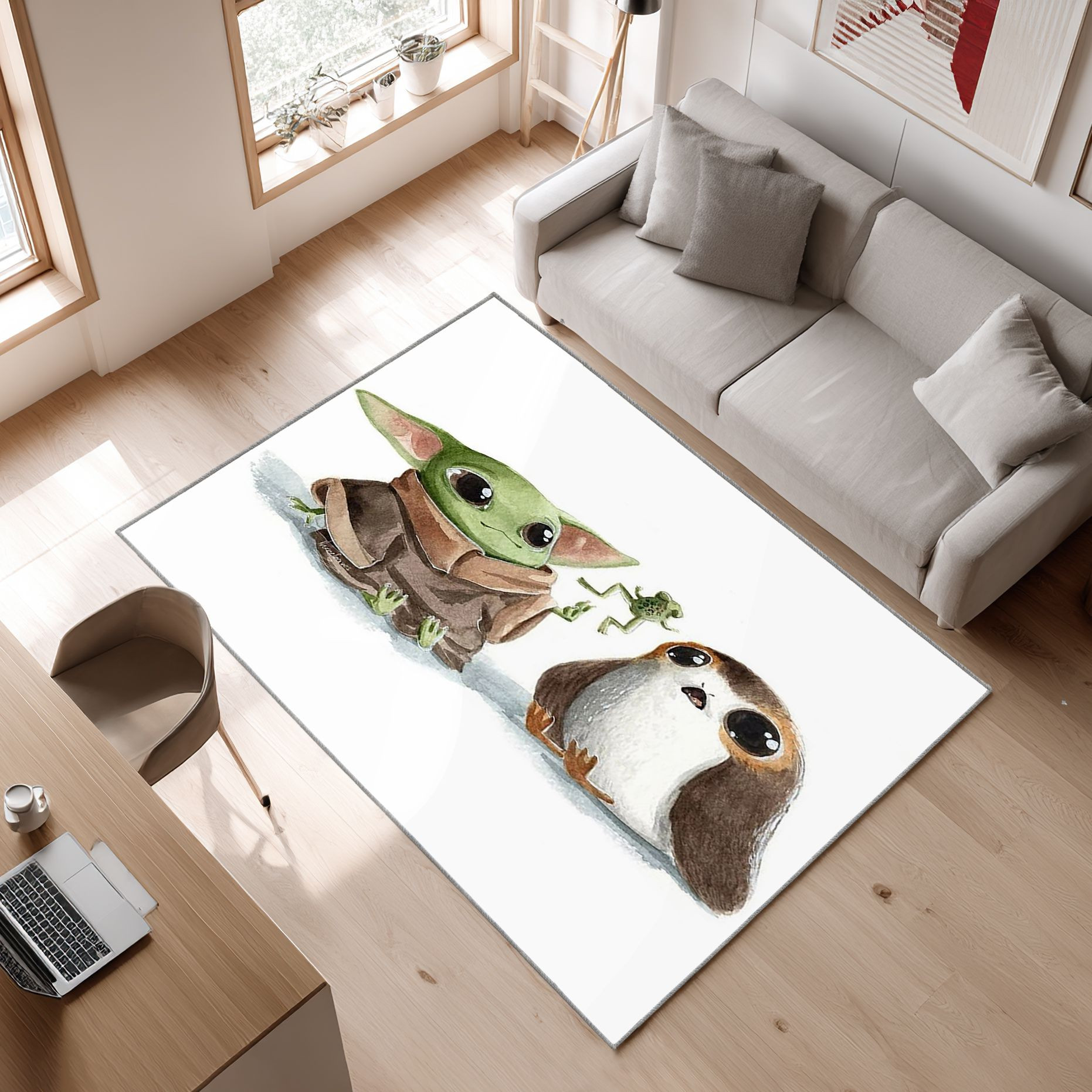 Mandalorianisches Baby Yoda Star Wars 72 Area Rug, Non-Slip Living Room Floor Mat, Soft Bedroom Carpet, Washable Home Decor