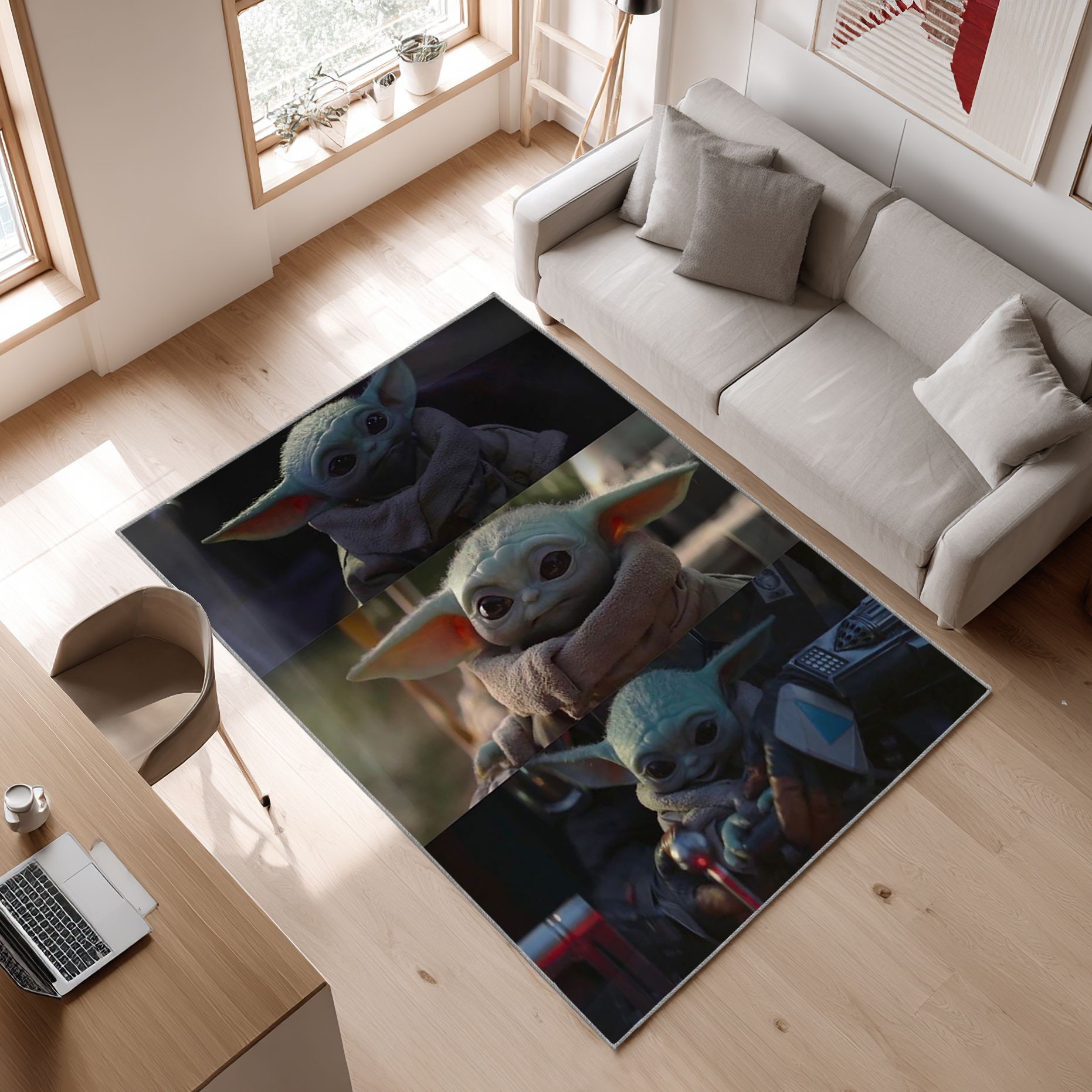 Mandalorianisches Baby Yoda Star Wars 75 Area Rug, Non-Slip Living Room Floor Mat, Soft Bedroom Carpet, Washable Home Decor
