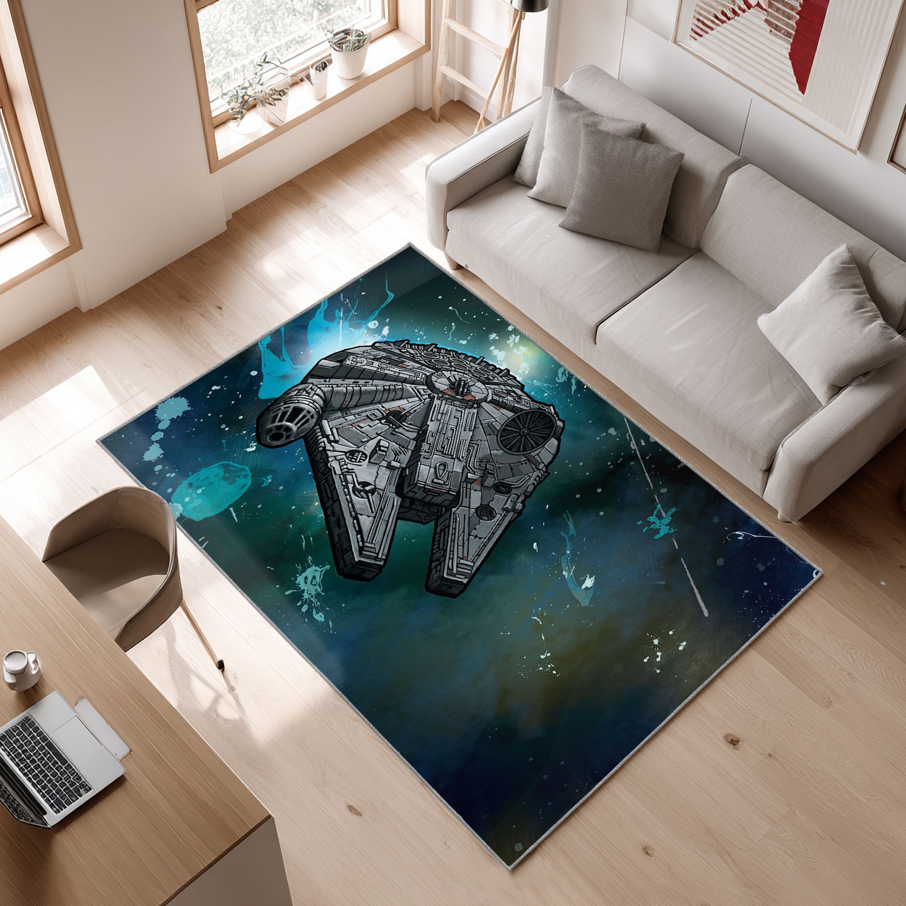 Millennium Falcon Bereich Star Wars Area Rug, Non-Slip Living Room Floor Mat, Soft Bedroom Carpet, Washable Home Decor