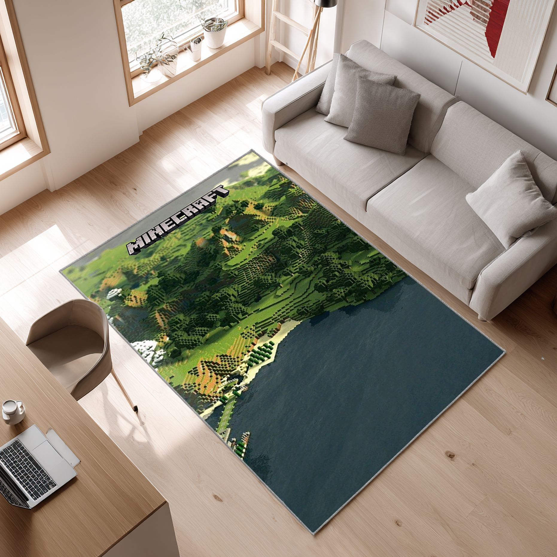 Minecraft, Scenery, Theme Area Rug, Non-Slip Living Room Floor Mat, Soft Bedroom Carpet, Washable Home Decor