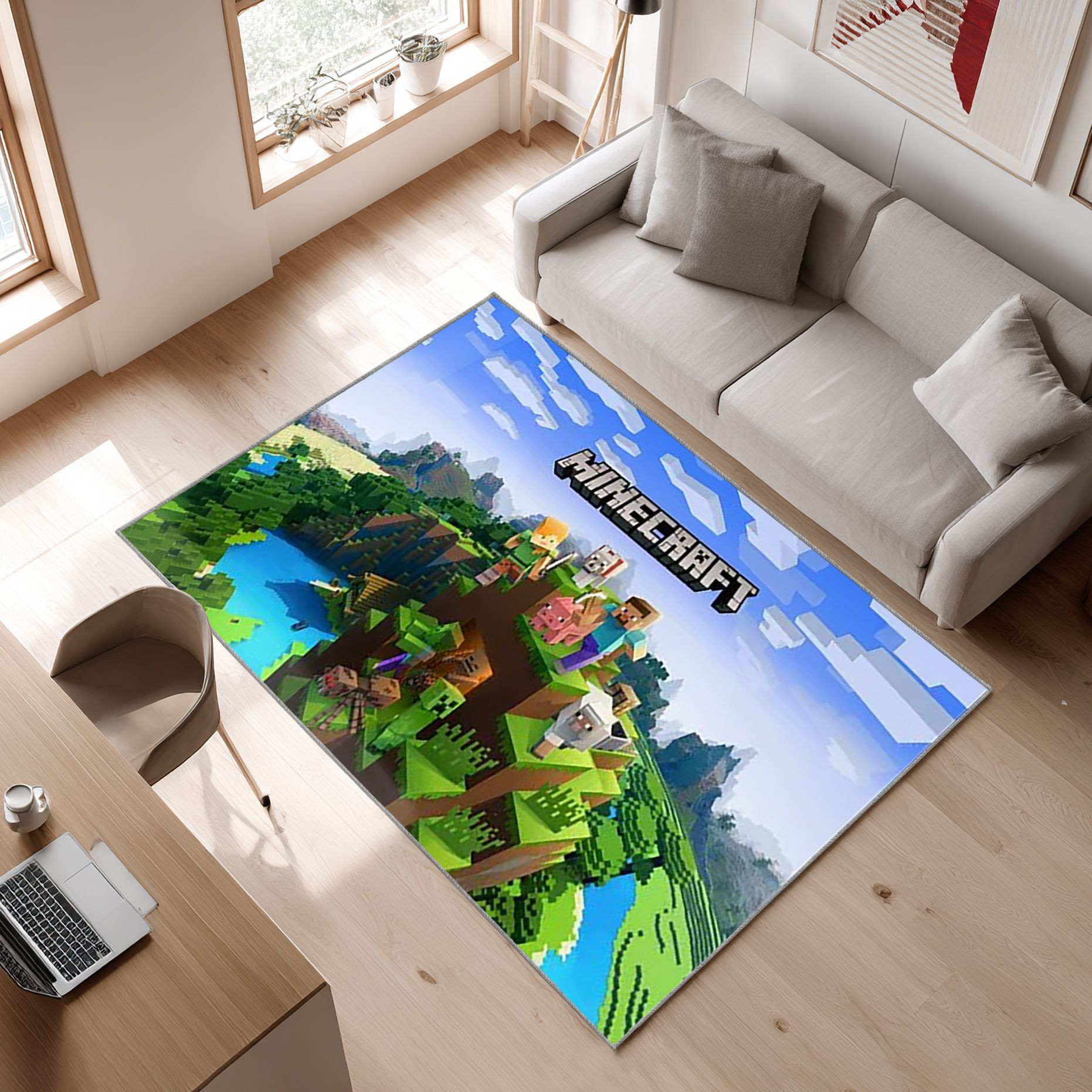 Minecraft10 Area Rug, Non-Slip Living Room Floor Mat, Soft Bedroom Carpet, Washable Home Decor