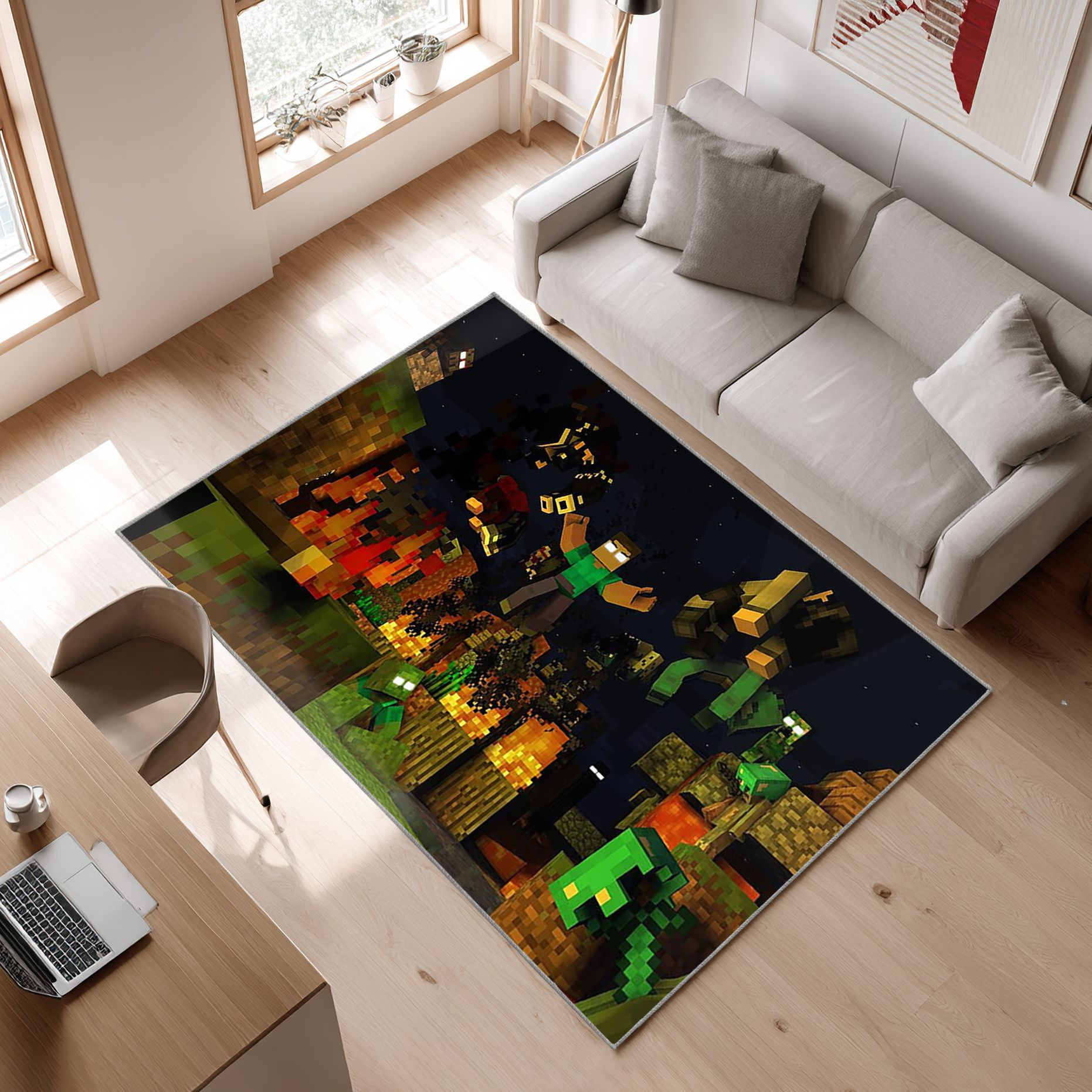 Minecraft13 Area Rug, Non-Slip Living Room Floor Mat, Soft Bedroom Carpet, Washable Home Decor