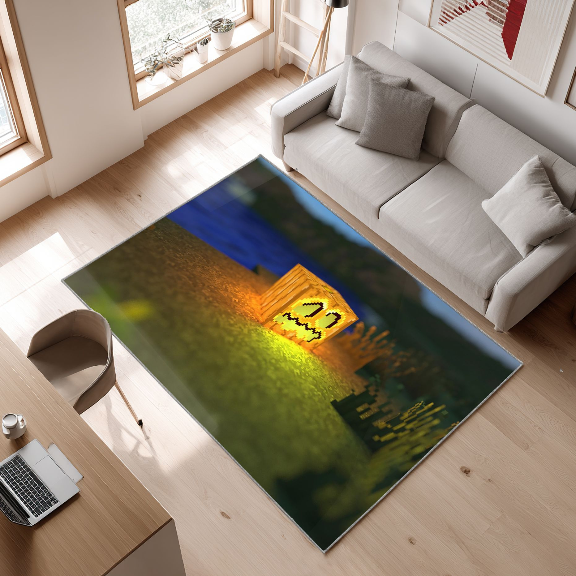 Minecraft2_002 Area Rug, Non-Slip Living Room Floor Mat, Soft Bedroom Carpet, Washable Home Decor