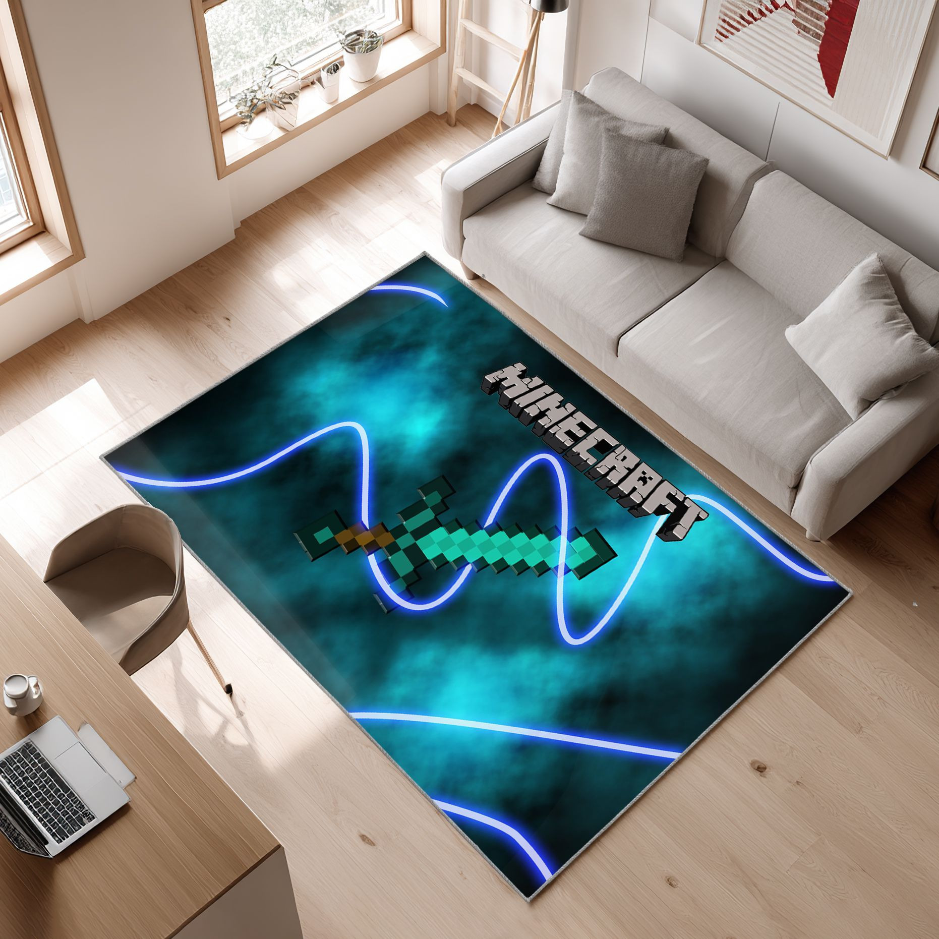 Minecraft3_002 Area Rug, Non-Slip Living Room Floor Mat, Soft Bedroom Carpet, Washable Home Decor