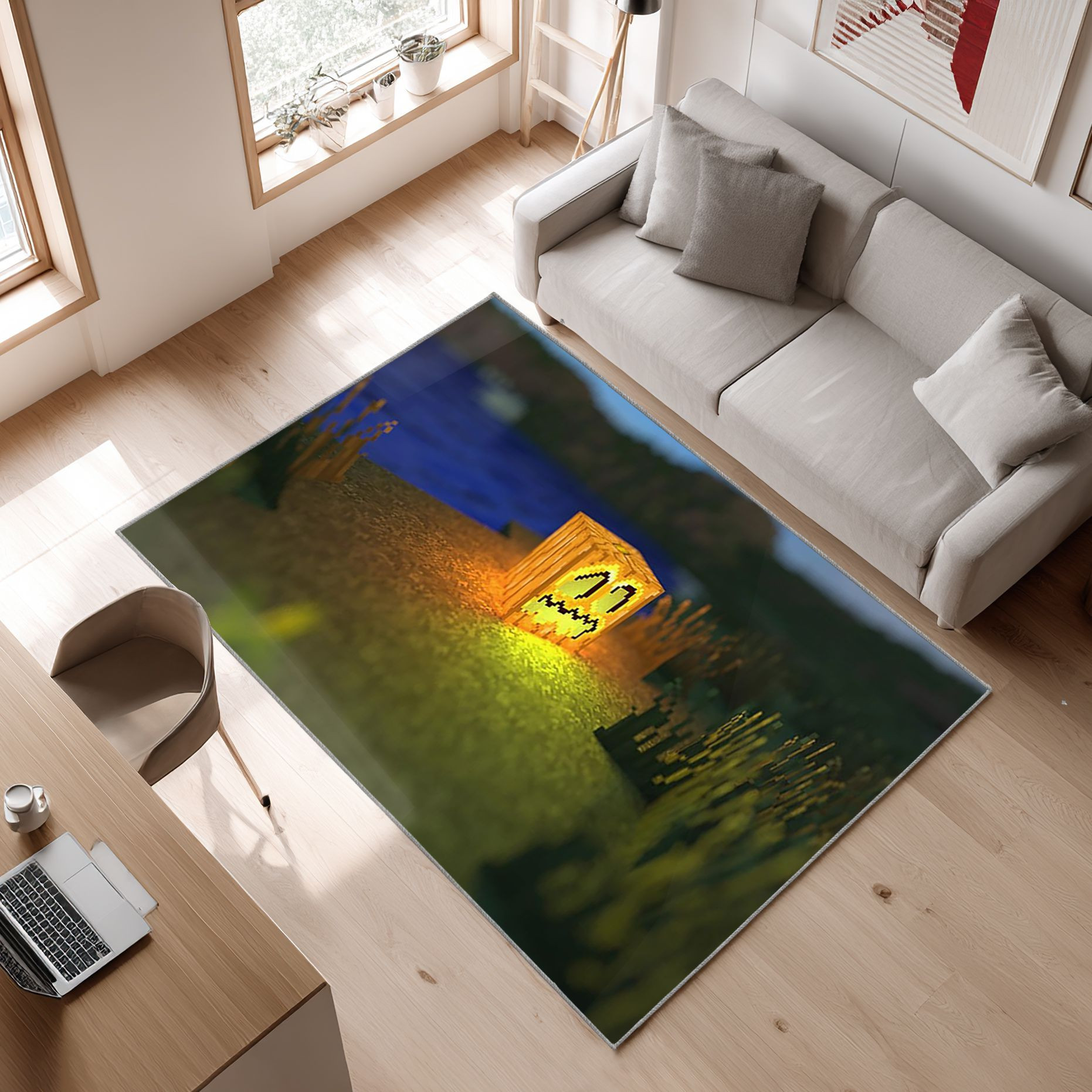 Minecraft 2 Area Rug, Non-Slip Living Room Floor Mat, Soft Bedroom Carpet, Washable Home Decor