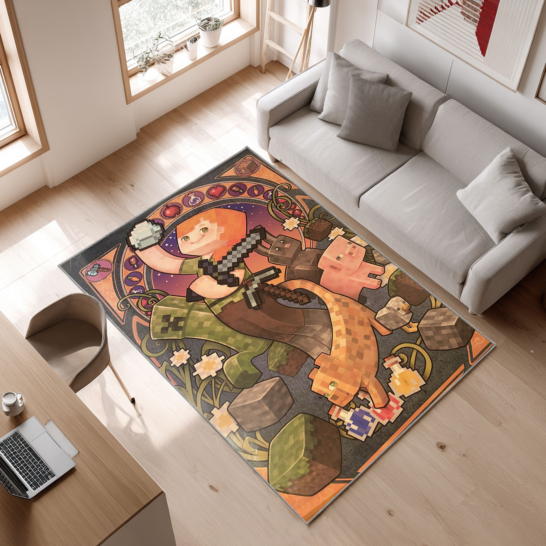 Minecraft Alex Nouveau_001 Area Rug, Non-Slip Living Room Floor Mat, Soft Bedroom Carpet, Washable Home Decor