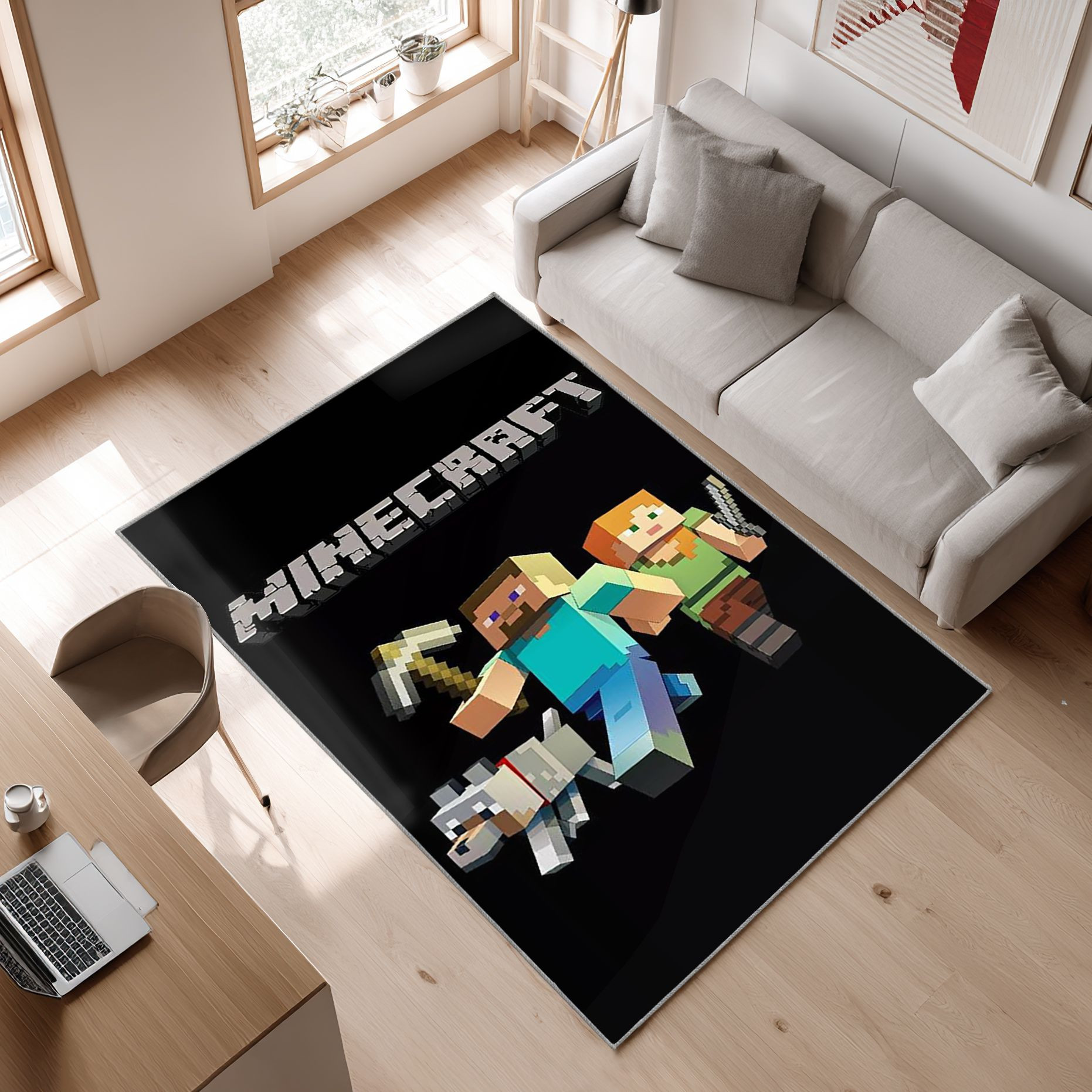 Minecraft Army Area Rug, Non-Slip Living Room Floor Mat, Soft Bedroom Carpet, Washable Home Decor