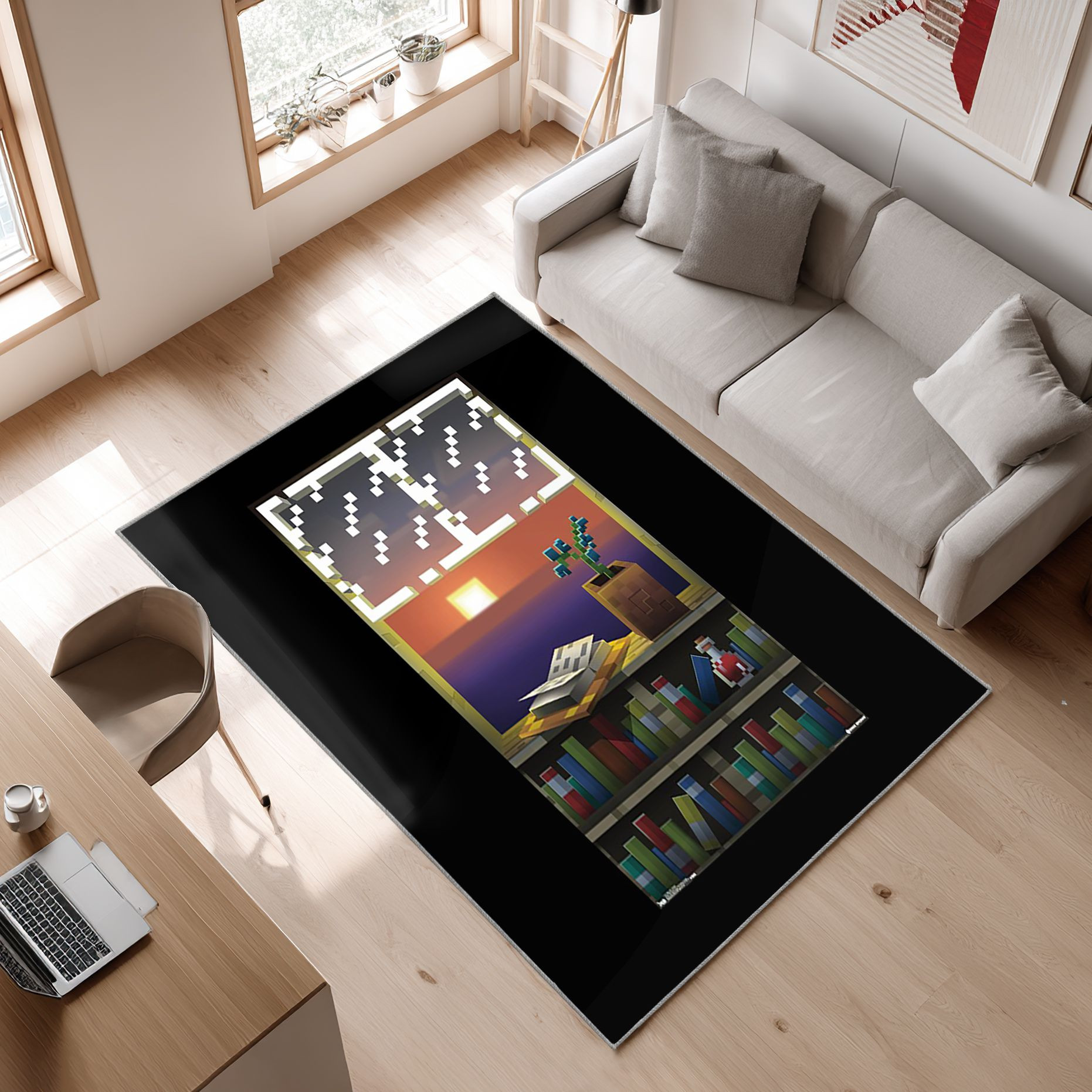 Minecraft Atardecer Paisajes Area Rug, Non-Slip Living Room Floor Mat, Soft Bedroom Carpet, Washable Home Decor