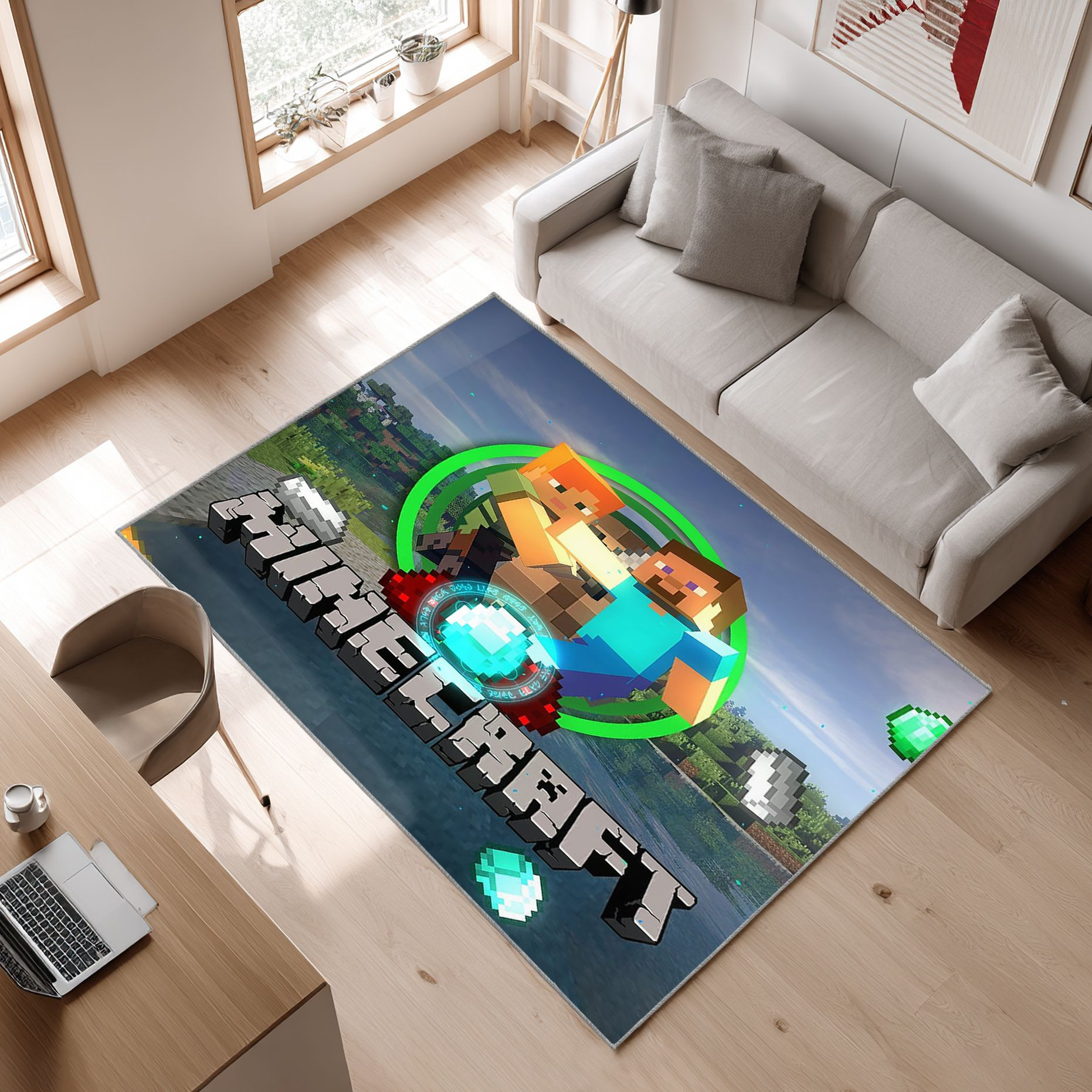 Minecraft Bereich Videospiel Gamer 004 Area Rug, Non-Slip Living Room Floor Mat, Soft Bedroom Carpet, Washable Home Decor