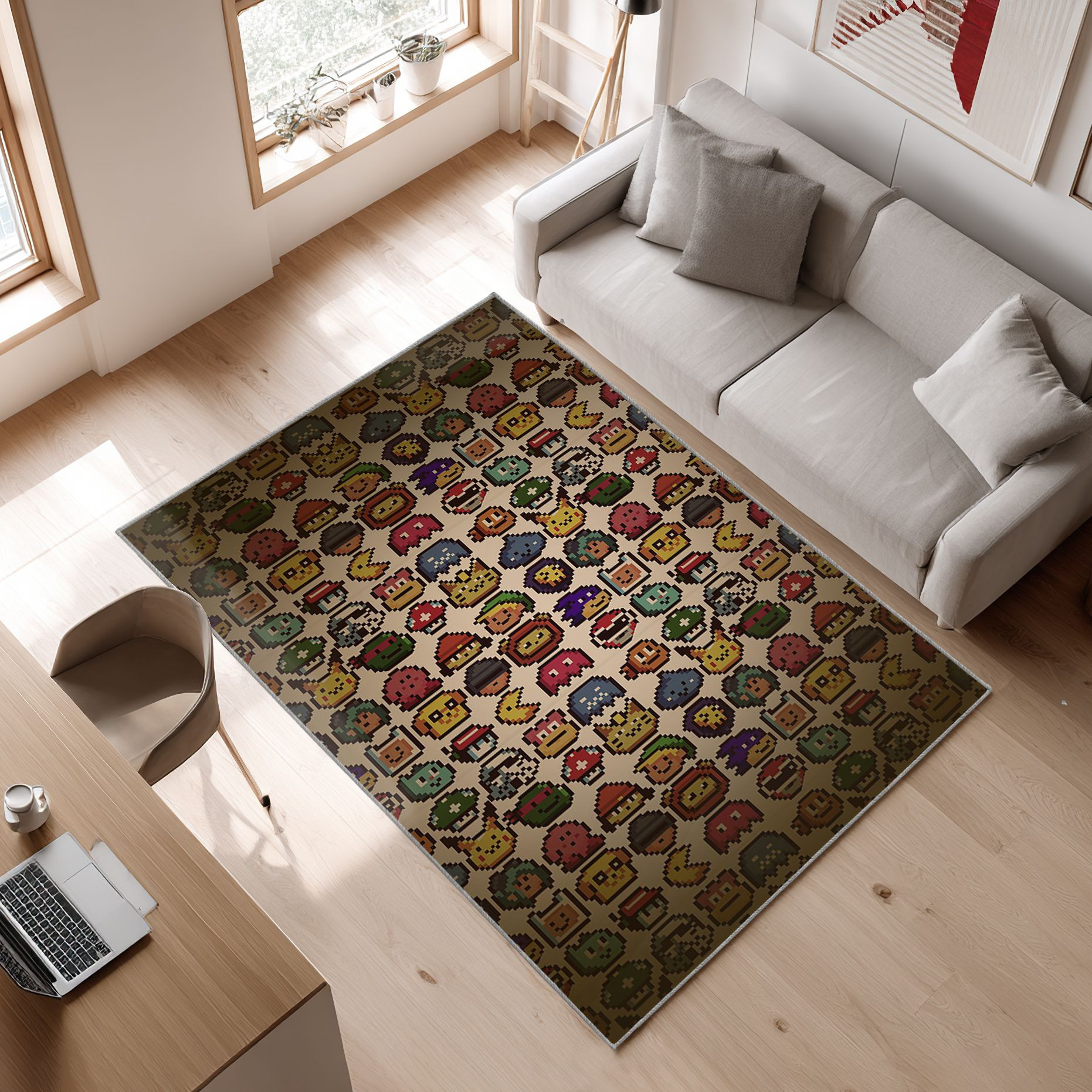 Nes Heroes Pattern, 8 Bit, Adventure Time, Cartoon, Games, Pixel, Pokemon Area Rug, Non-Slip Living Room Floor Mat, Soft Bedroom Carpet, Washable Home Decor