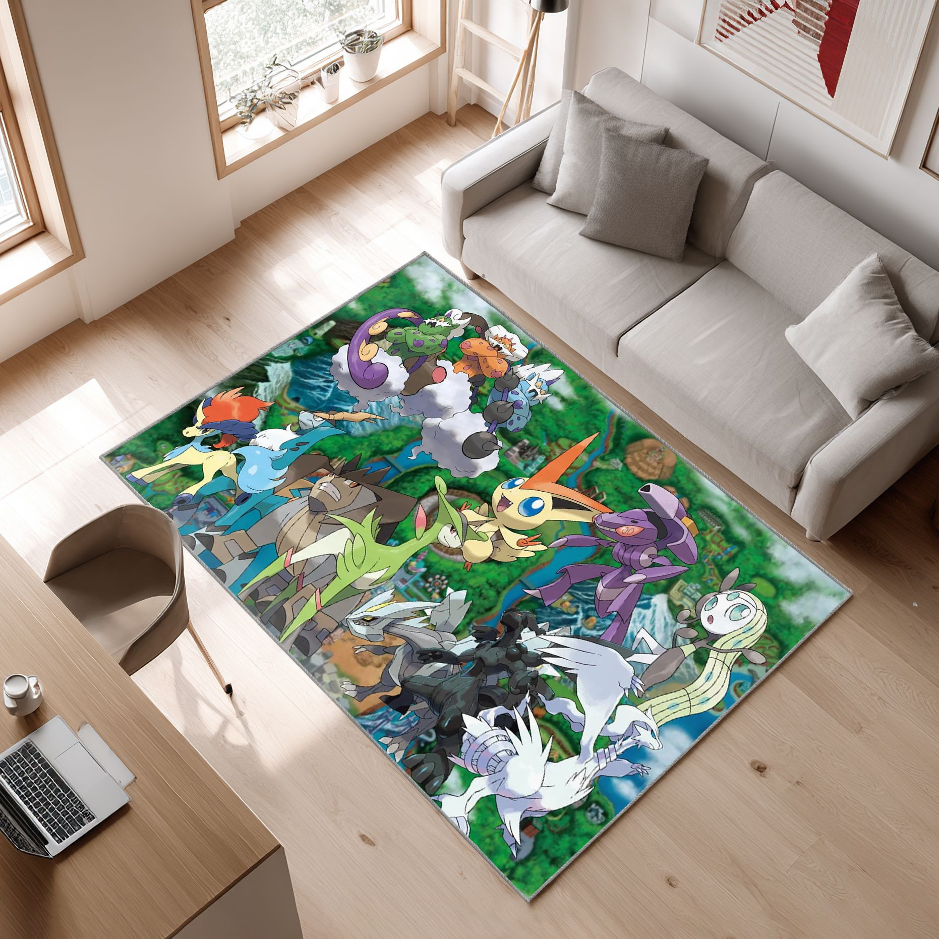 Pokemon Area Rug, Non-Slip Living Room Floor Mat, Soft Bedroom Carpet, Washable Home Decor