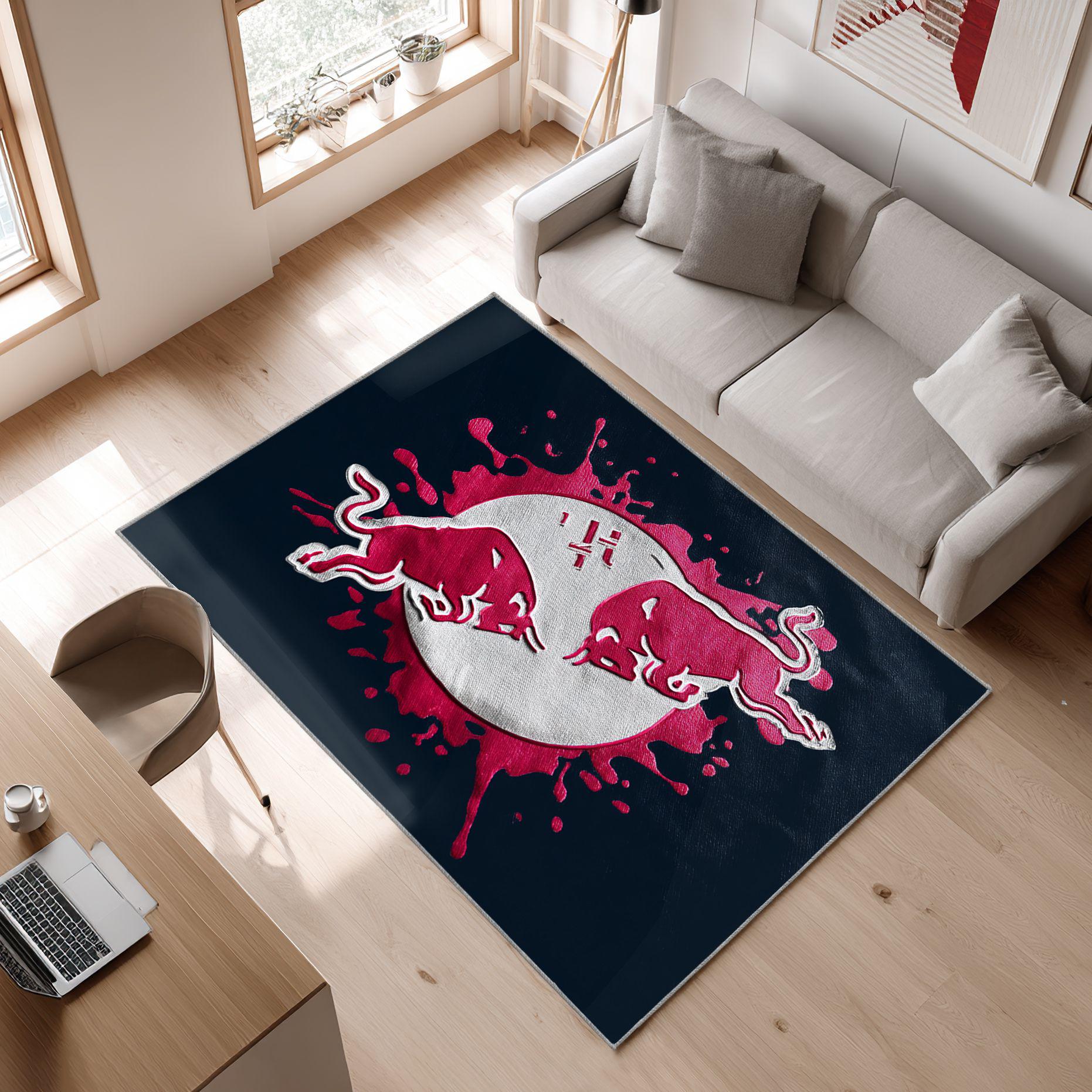 RB Leipzig Logo Bold Style White Black Style Area Rug, Non-Slip Living Room Floor Mat, Soft Bedroom Carpet, Washable Home Decor