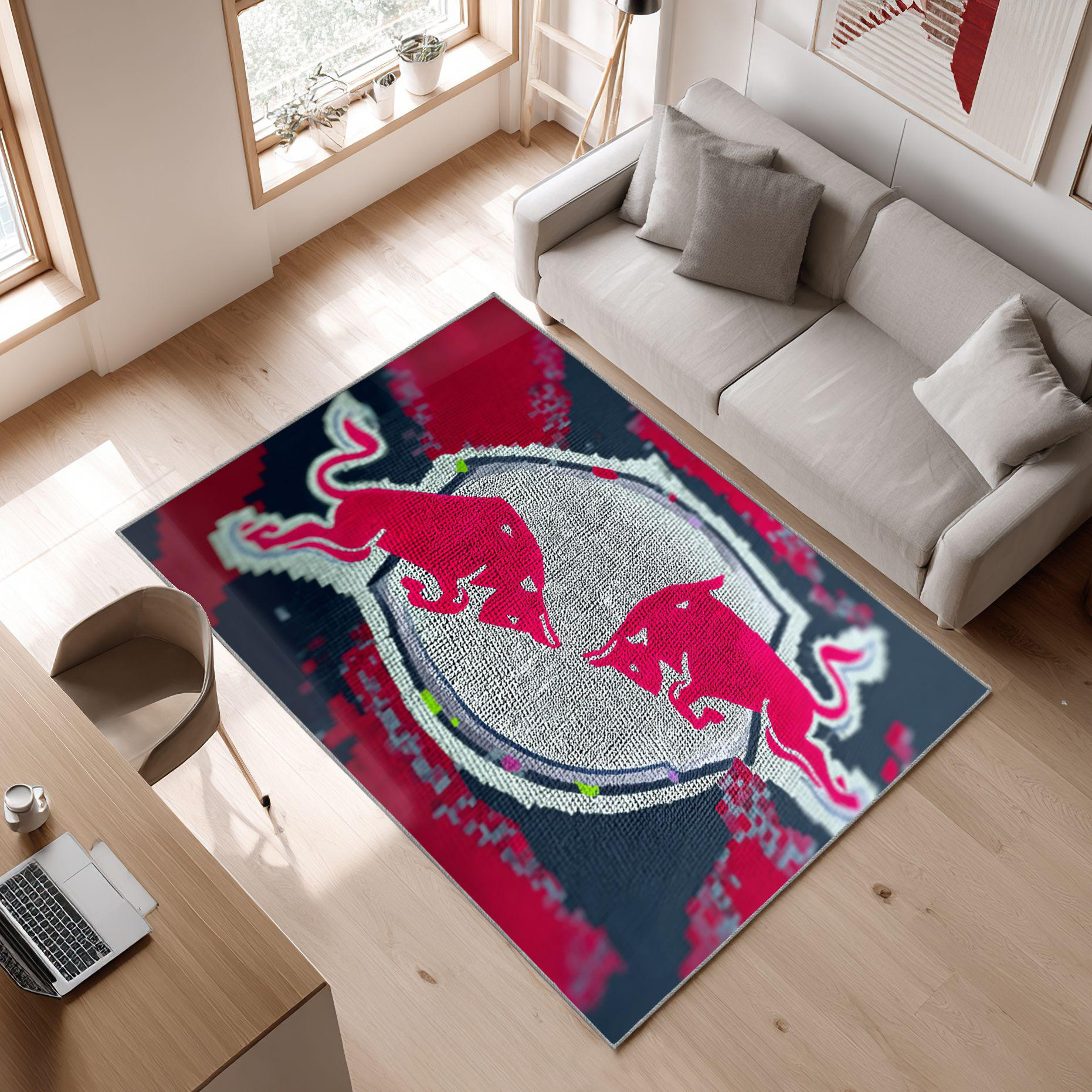 RB Leipzig Logo Classic Style Red White Collection 2 Area Rug, Non-Slip Living Room Floor Mat, Soft Bedroom Carpet, Washable Home Decor