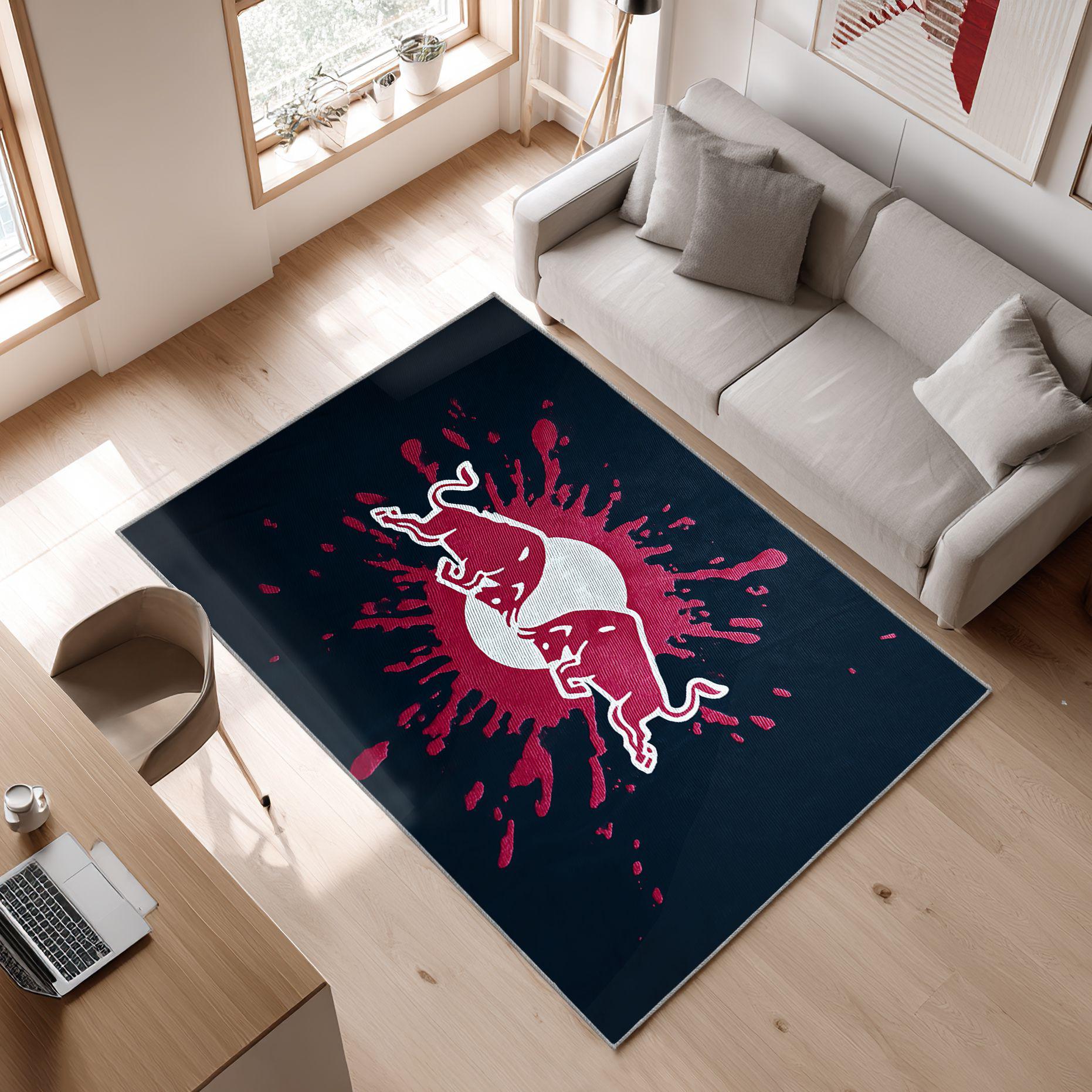 RB Leipzig Logo Classic Style Red White Collection Area Rug, Non-Slip Living Room Floor Mat, Soft Bedroom Carpet, Washable Home Decor