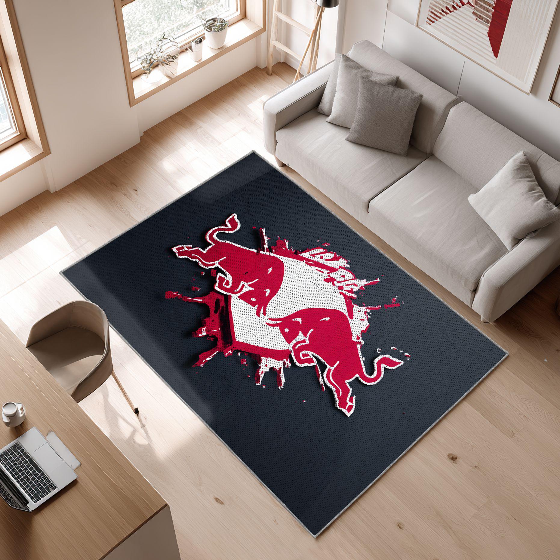RB Leipzig Logo Grunge Look Bundesliga Carpet Area Rug, Non-Slip Living Room Floor Mat, Soft Bedroom Carpet, Washable Home Decor
