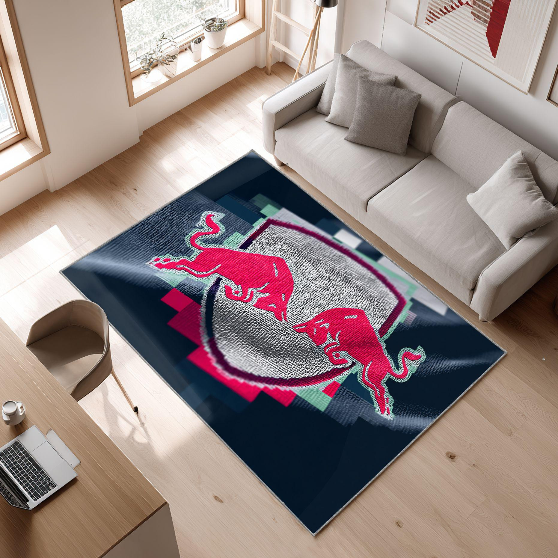 RB Leipzig Logo Grunge Style White Black Design 3 Area Rug, Non-Slip Living Room Floor Mat, Soft Bedroom Carpet, Washable Home Decor