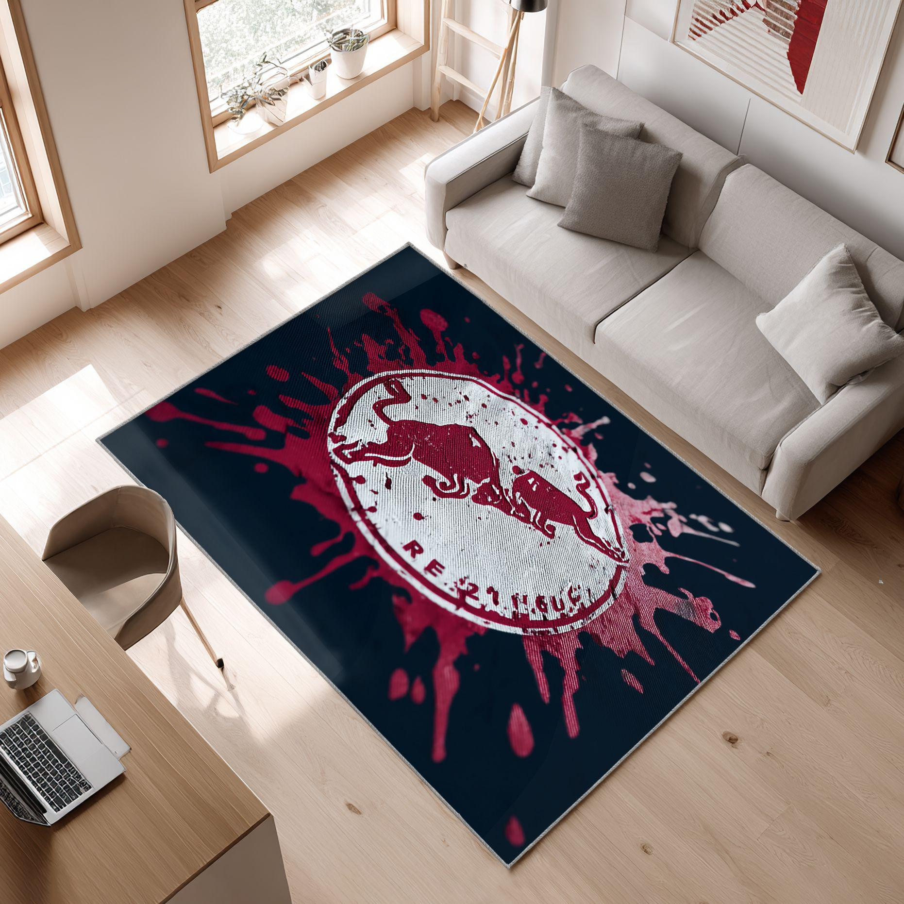 RB Leipzig Logo Grunge Style White Black Design Area Rug, Non-Slip Living Room Floor Mat, Soft Bedroom Carpet, Washable Home Decor