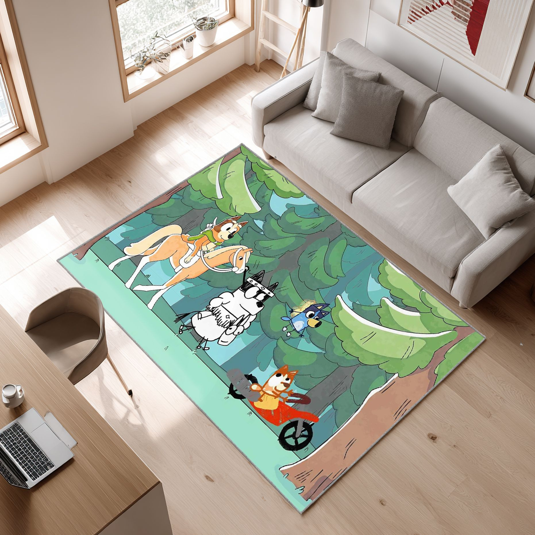 Several Bluey 1 Area Rug, Non-Slip Living Room Floor Mat, Soft Bedroom Carpet, Washable Home Decor