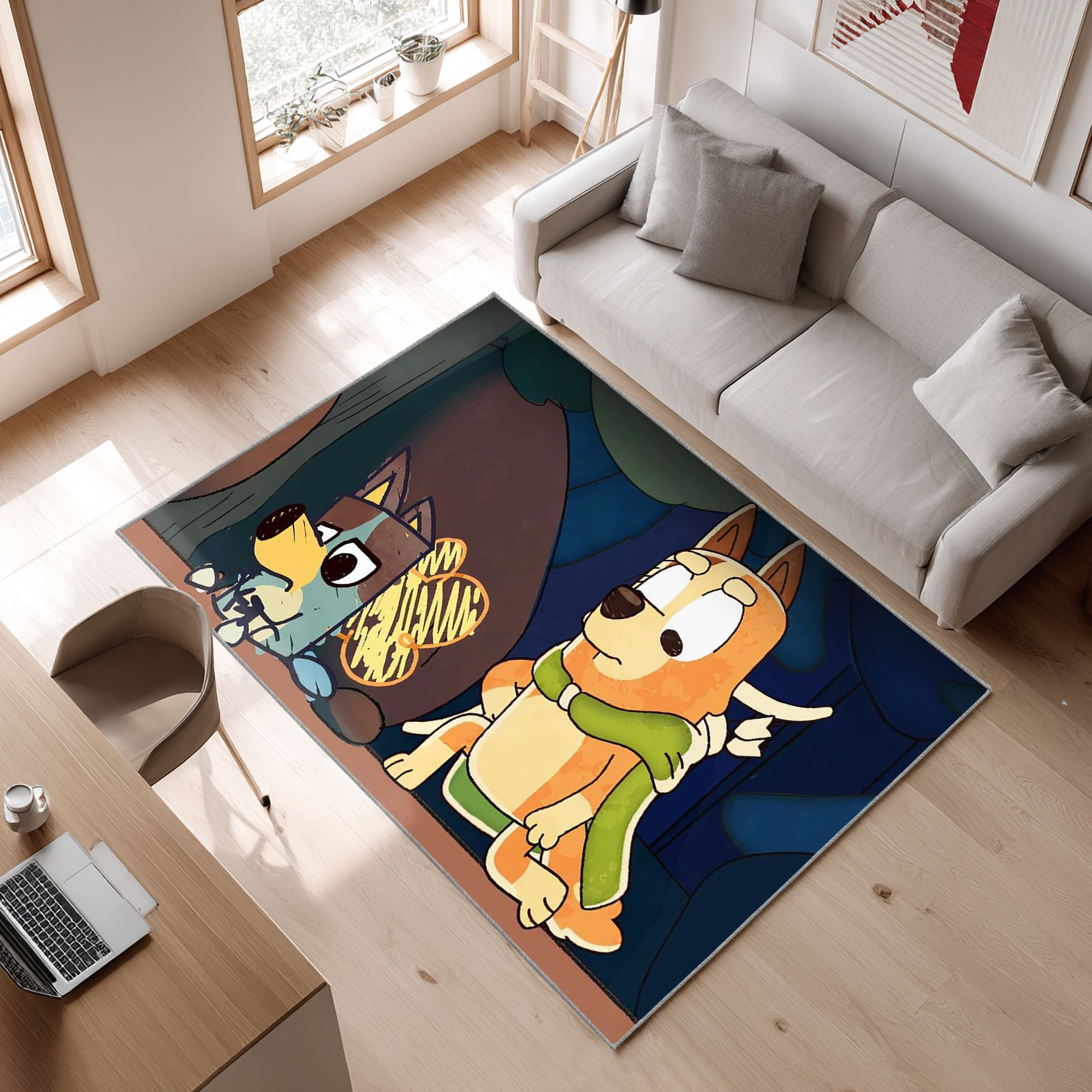 Several Bluey 2 Area Rug, Non-Slip Living Room Floor Mat, Soft Bedroom Carpet, Washable Home Decor