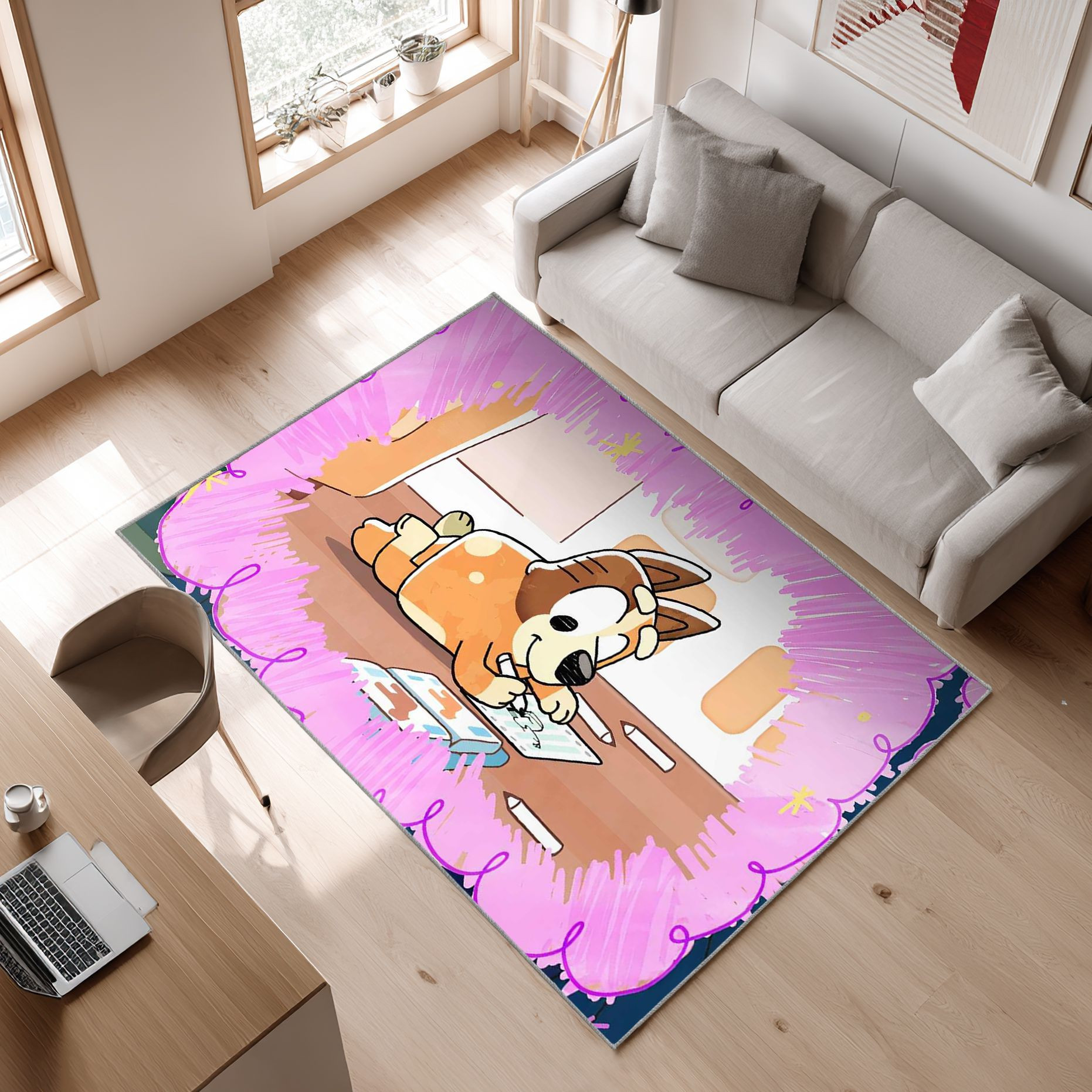 Several Bluey 3 Area Rug, Non-Slip Living Room Floor Mat, Soft Bedroom Carpet, Washable Home Decor