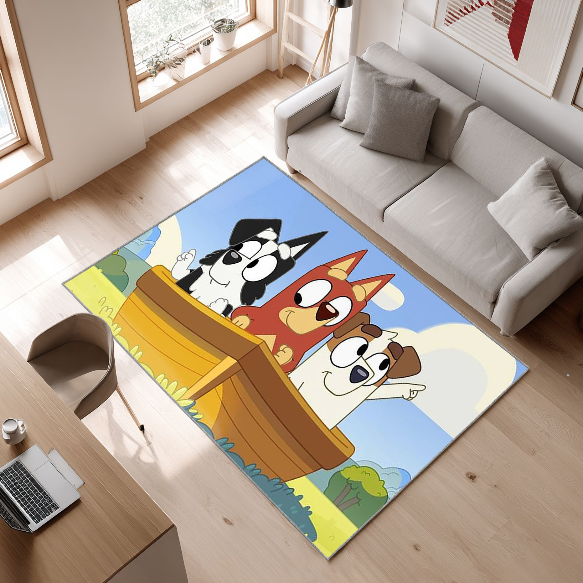 Several Bluey 5 Area Rug, Non-Slip Living Room Floor Mat, Soft Bedroom Carpet, Washable Home Decor