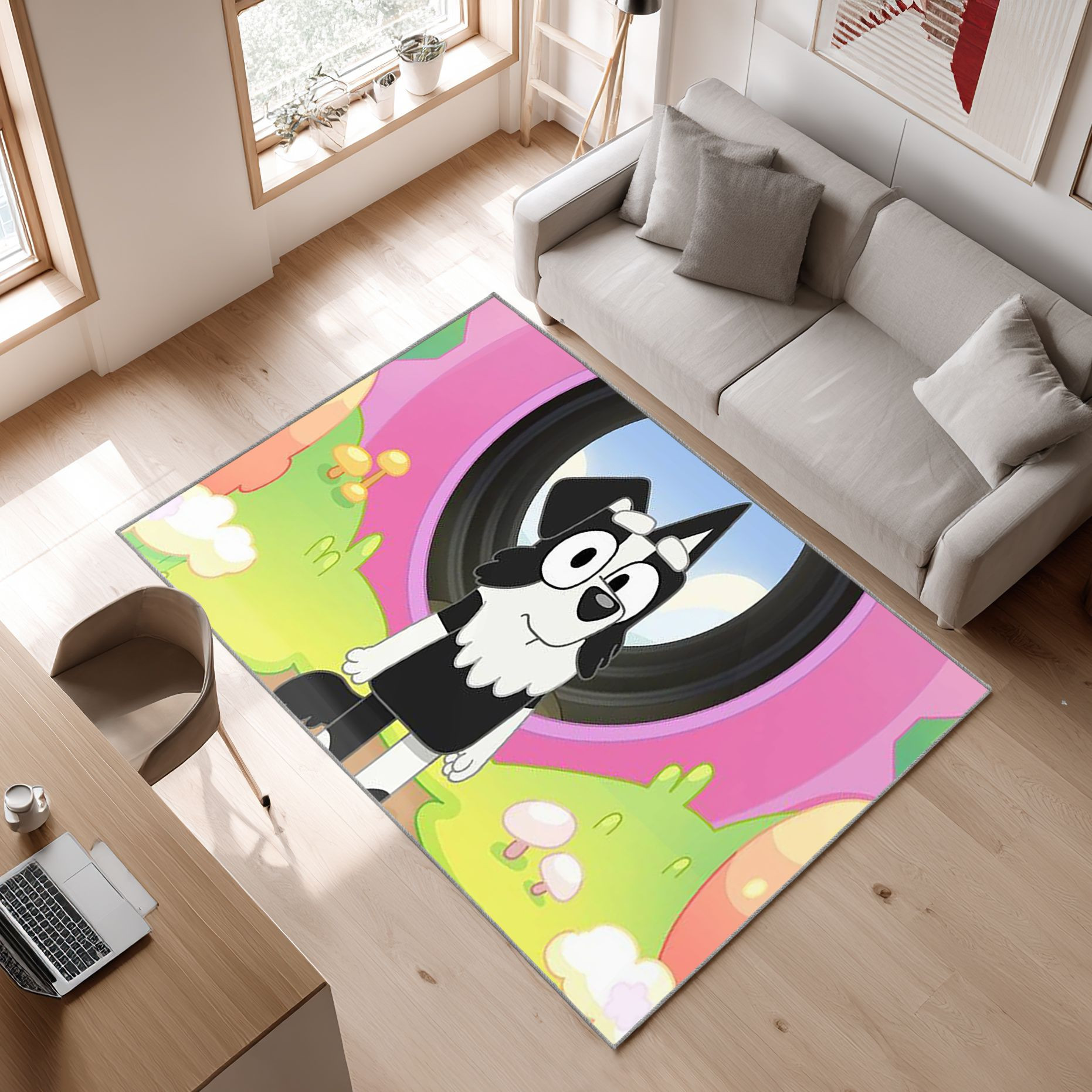 Several Bluey 6 Area Rug, Non-Slip Living Room Floor Mat, Soft Bedroom Carpet, Washable Home Decor