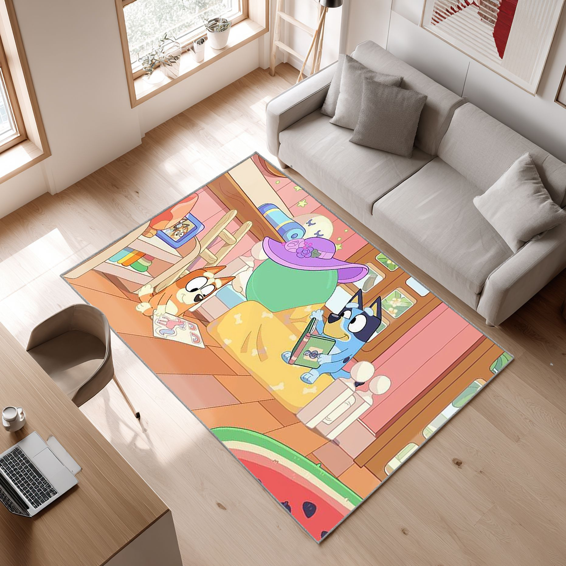 Several Bluey 7 Area Rug, Non-Slip Living Room Floor Mat, Soft Bedroom Carpet, Washable Home Decor