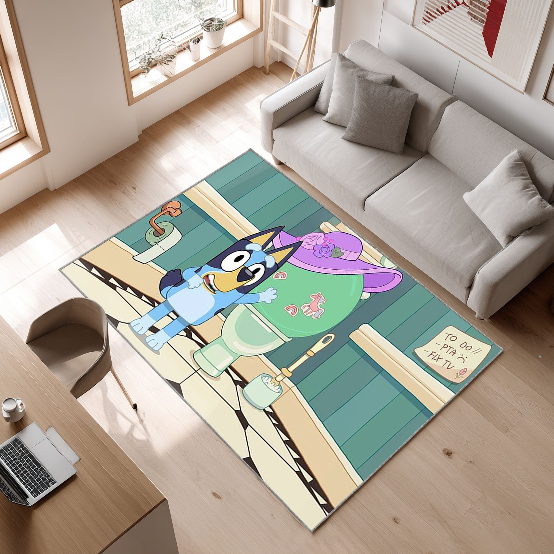 Several Bluey 8 Area Rug, Non-Slip Living Room Floor Mat, Soft Bedroom Carpet, Washable Home Decor