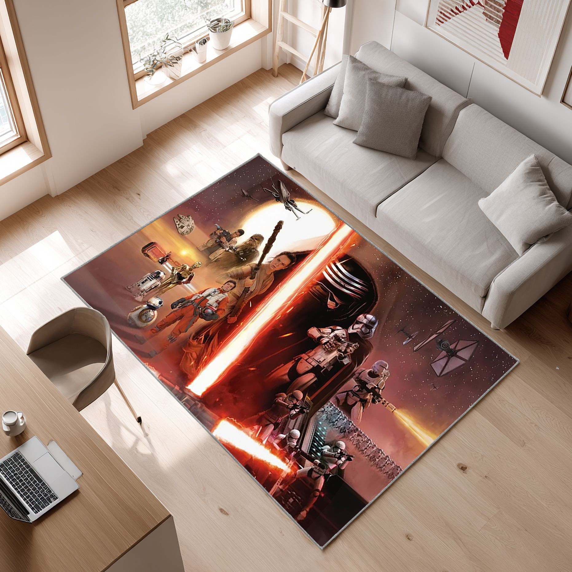 Star Wars Force Awakens Futuristische Sci Fi Action V3 Area Rug, Non-Slip Living Room Floor Mat, Soft Bedroom Carpet, Washable Home Decor