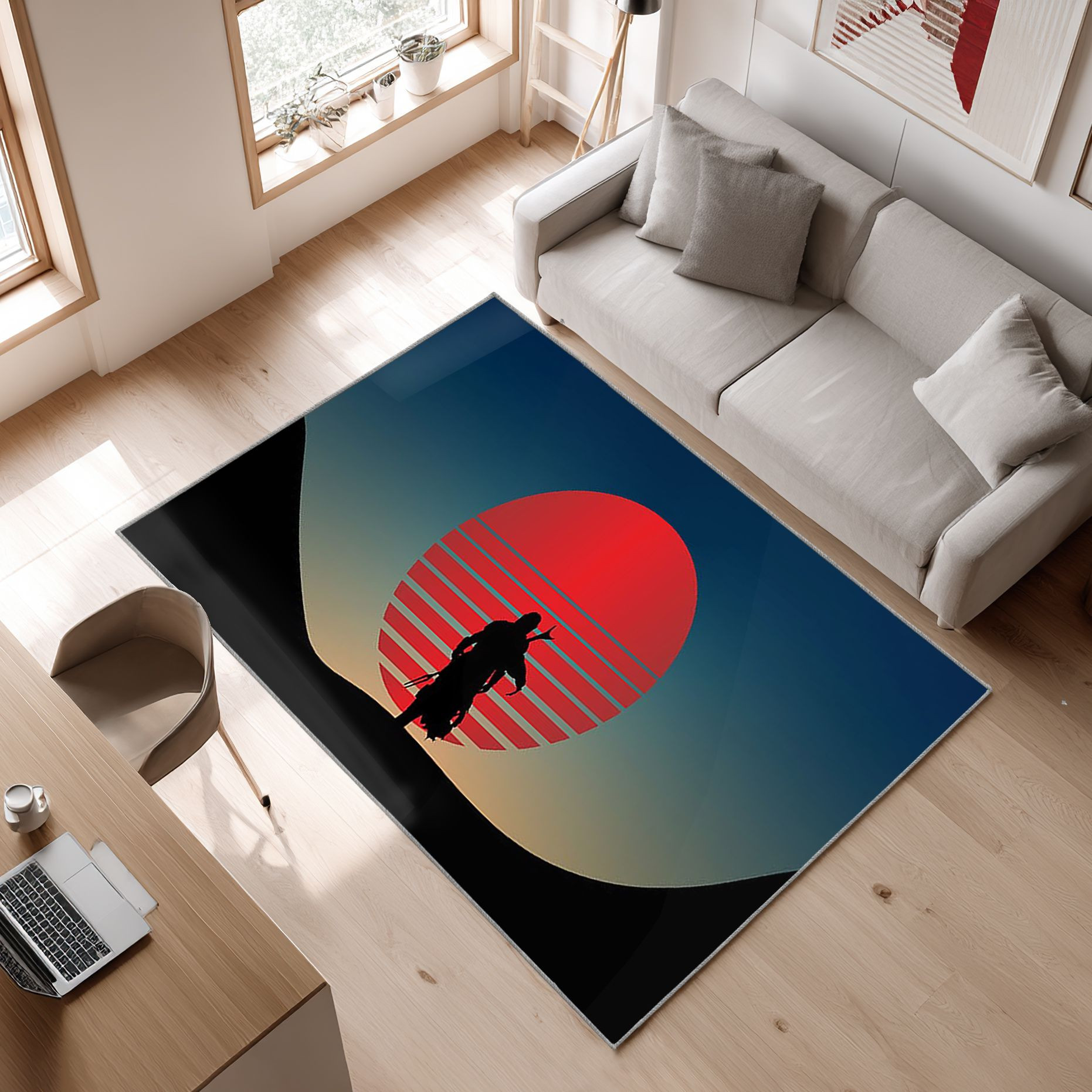 Star Wars The Mandalorian Vaporwave Area Rug, Non-Slip Living Room Floor Mat, Soft Bedroom Carpet, Washable Home Decor