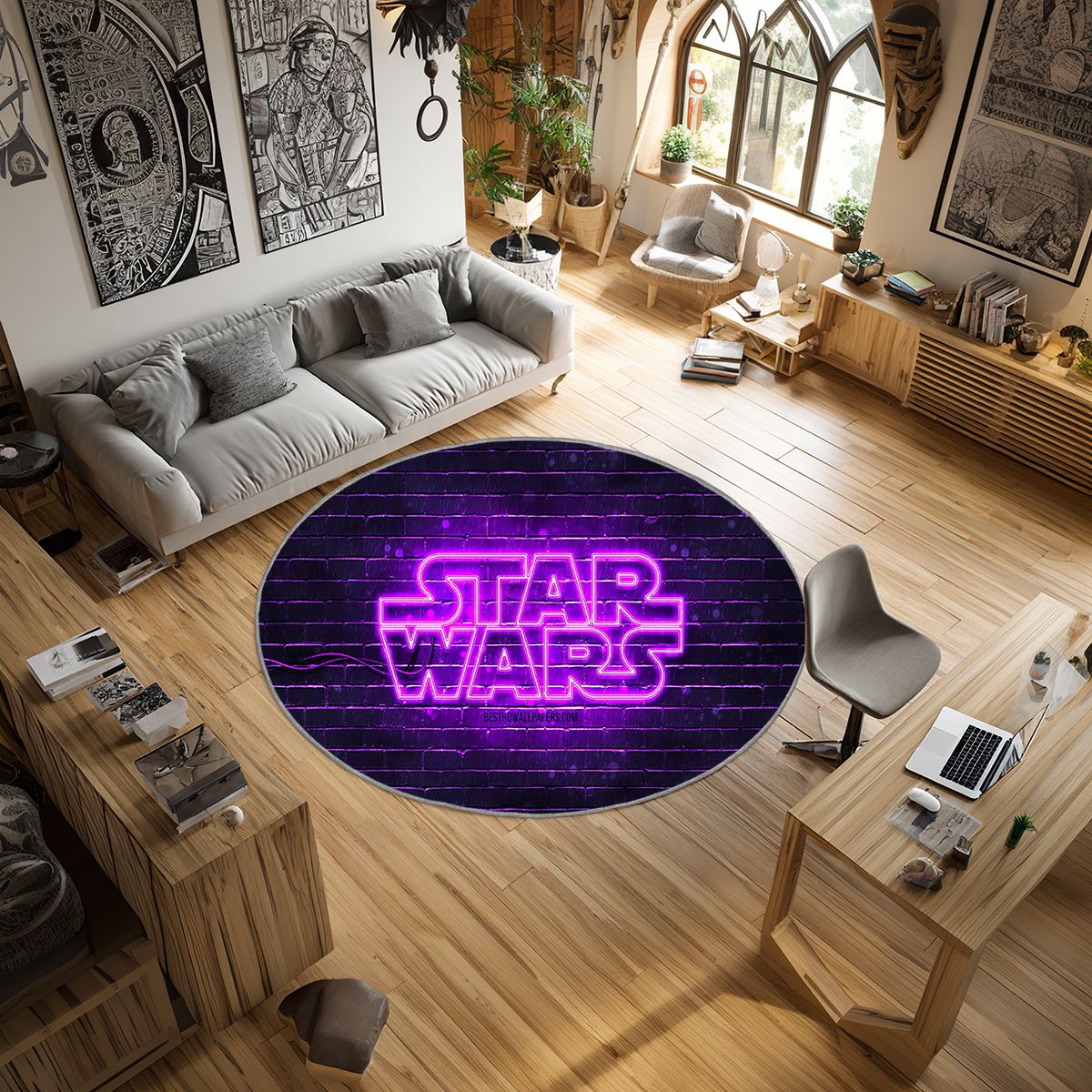 Star Wars Violet Logo Violet Brickwall Area Rug, Non-Slip Living Room Floor Mat, Soft Bedroom Carpet, Washable Home Decor - Image 2