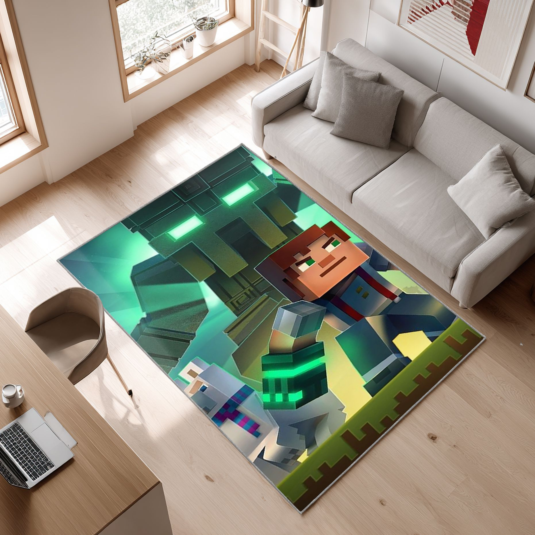 Storymode Minecraft Area Rug, Non-Slip Living Room Floor Mat, Soft Bedroom Carpet, Washable Home Decor