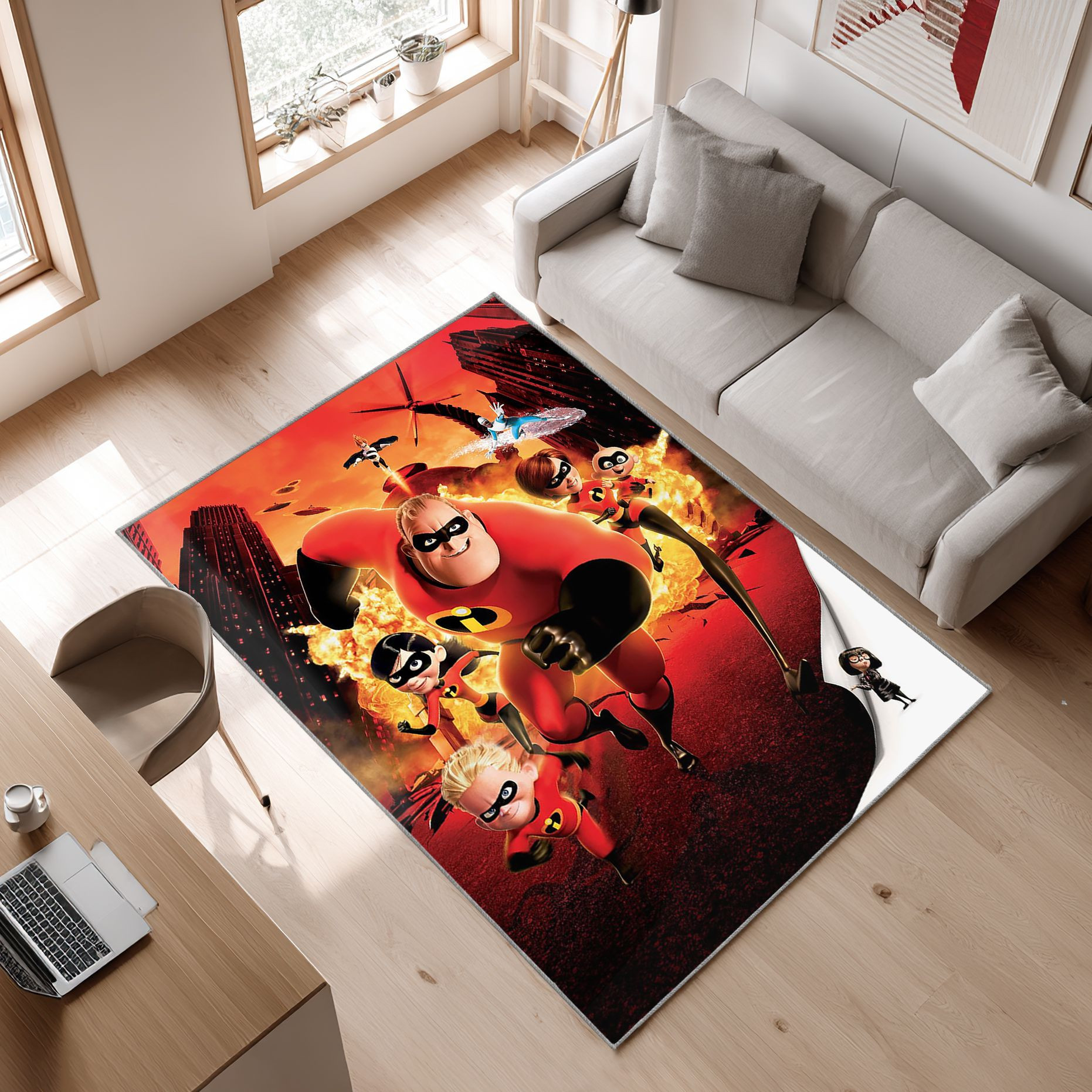 The Incredibles, Disney Movie, Pixar Area Rug, Non-Slip Living Room Floor Mat, Soft Bedroom Carpet, Washable Home Decor